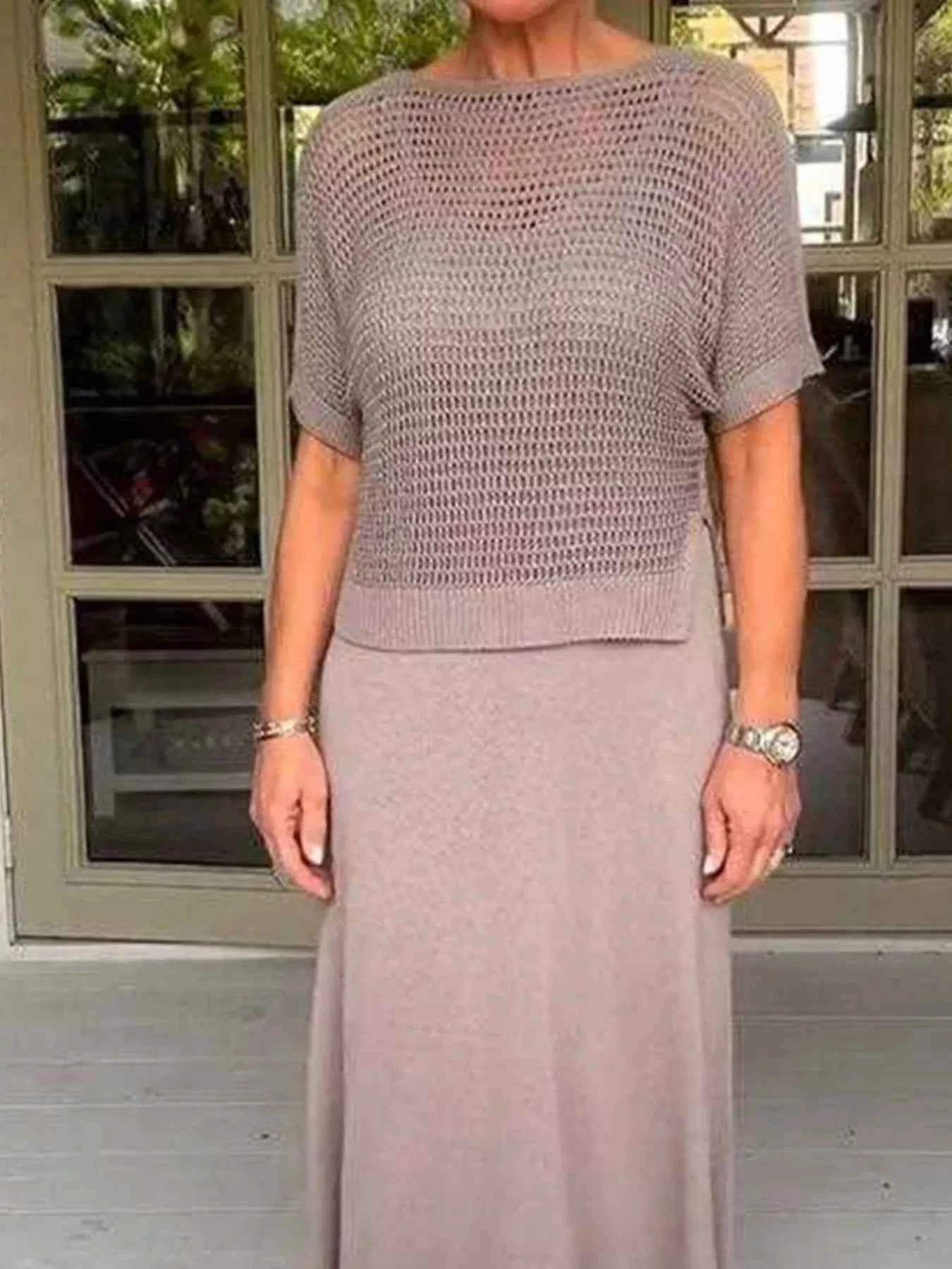 Full Size Openwork Knit Cover Up and Dress Set Plus Size Mocha 52d91fc6dbf54a1c9388b943453cc0d9-Max-Origin