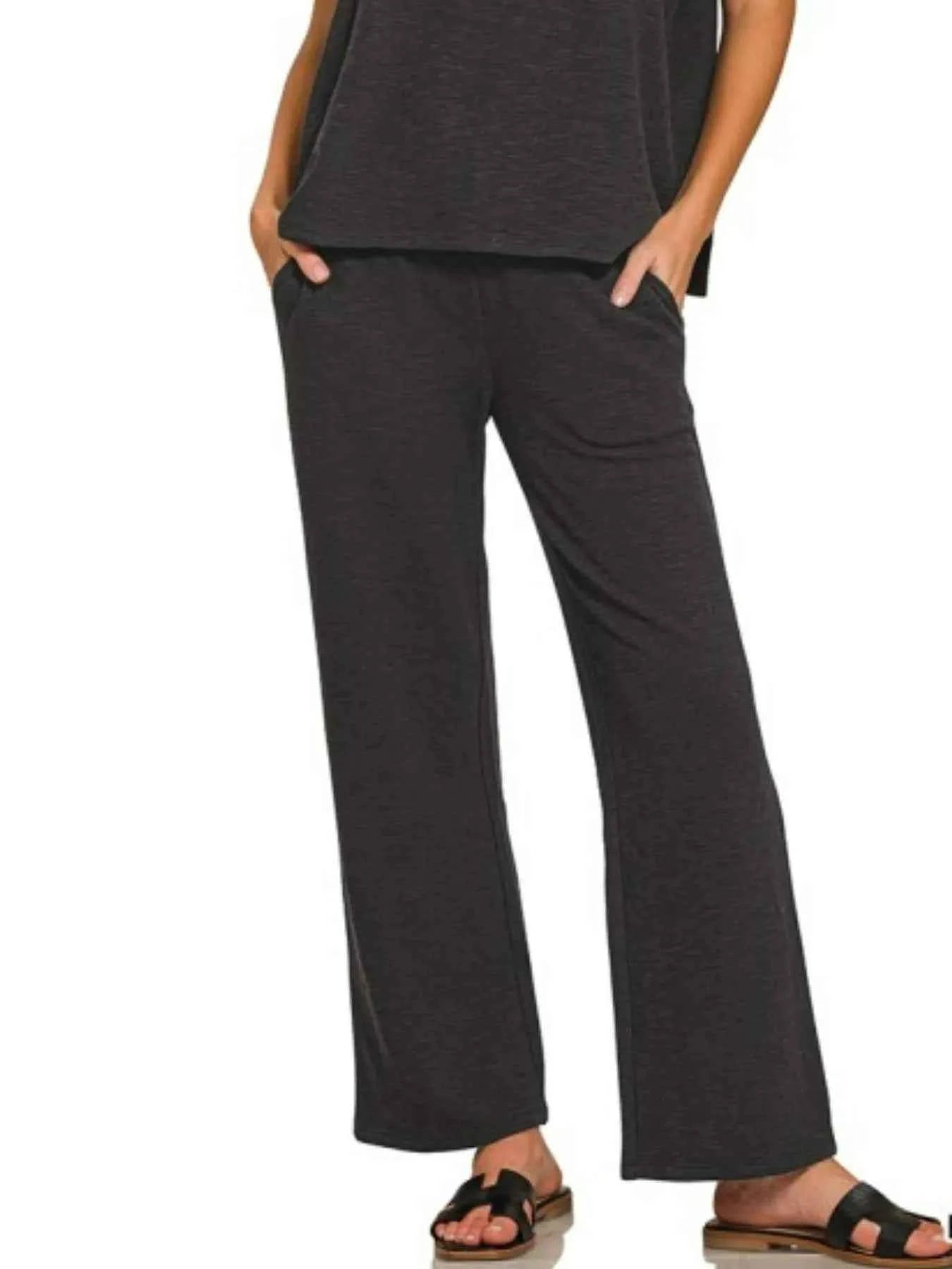 Zenana Slub Short Sleeve T-Shirt and Pants Set 52db4e96-2df2-407d-a8a6-f1380913ec0d-Max-Origin