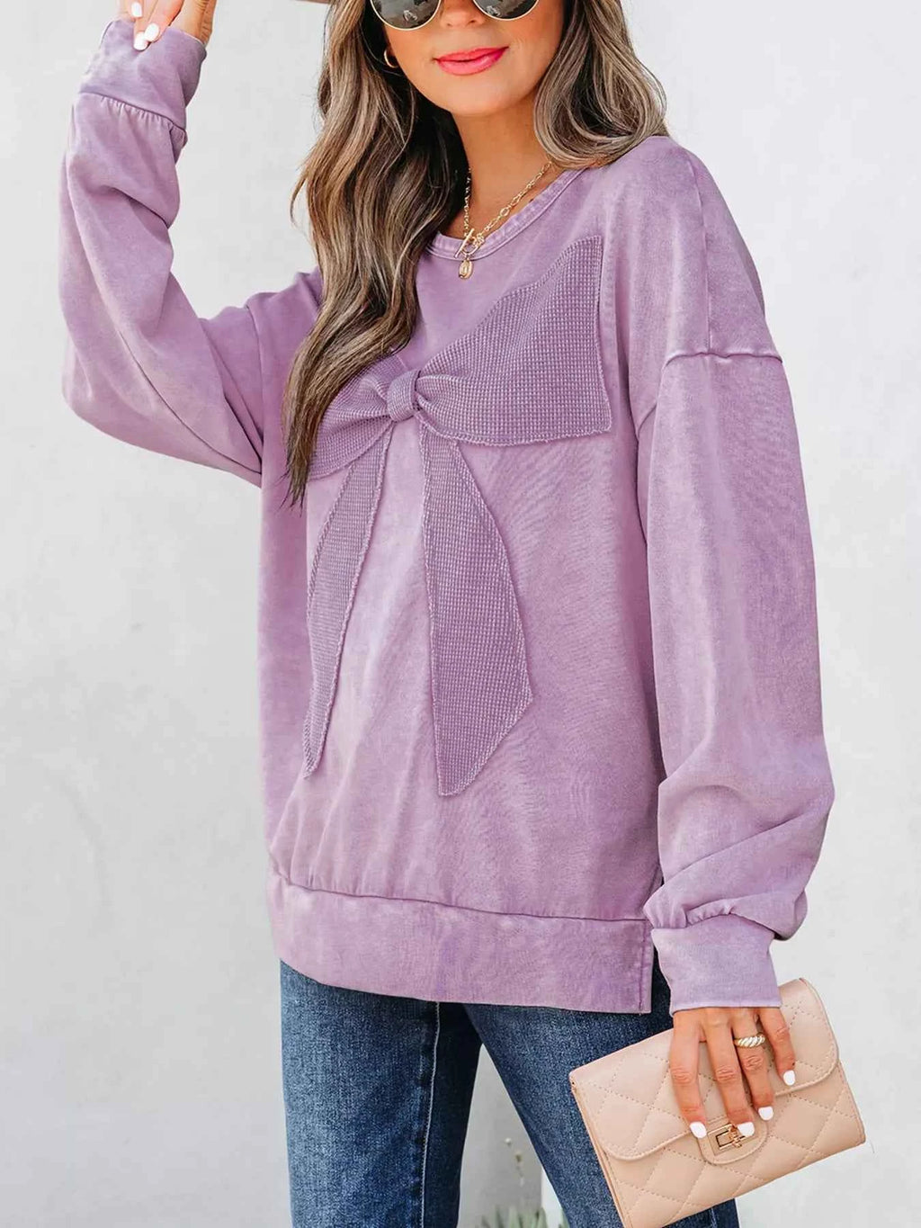 Mineral Wash Bow Patchwork Sweatshirt 52e5e81bc1ad41a0b03c04398f27b7c0-Max-Origin