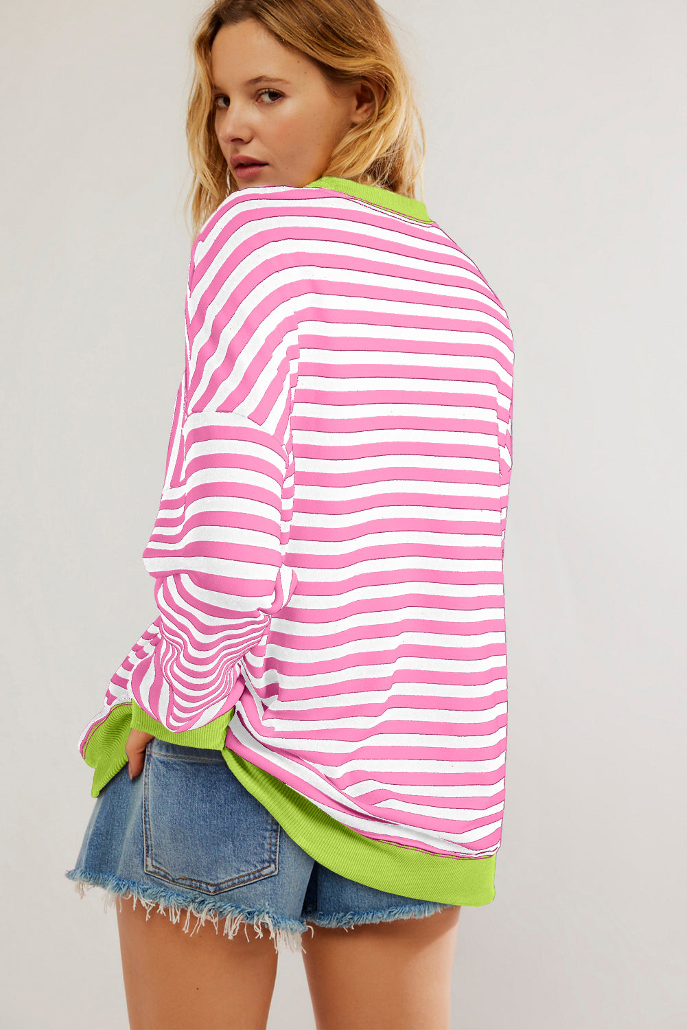 White Striped Contrast Trim Drop Shoulder Sweatshirt 52fdf912dee63989