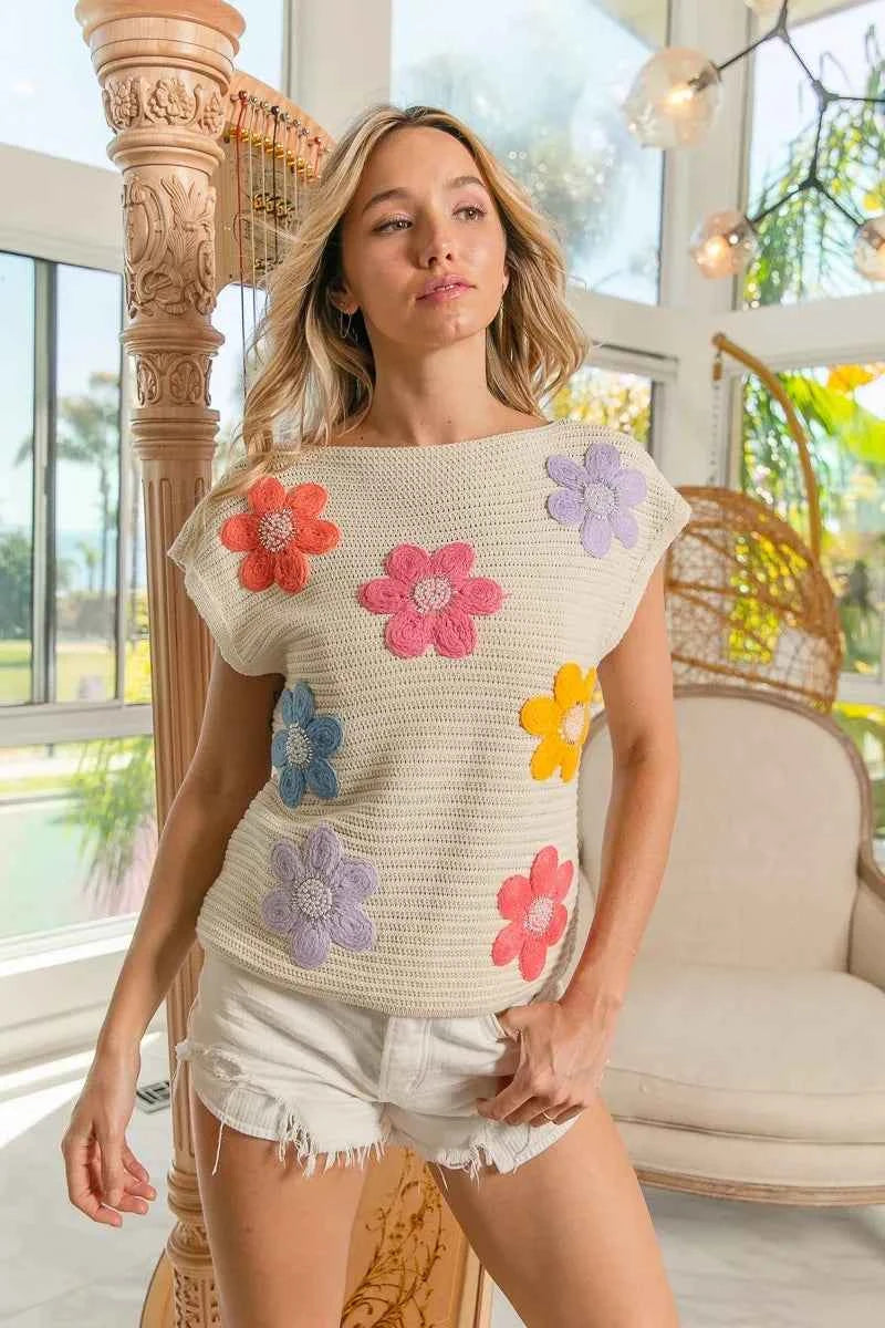 BiBi Multi Jeweled Crochet Flower Patch Sweater Vest 52fee3859f8c45439fa4657cb9eac6a8-Max-Origin