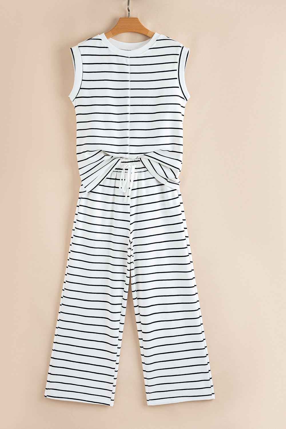 Sail Blue Casual Striped Tee and Wide Leg Pants Set 5301b535dc29efad