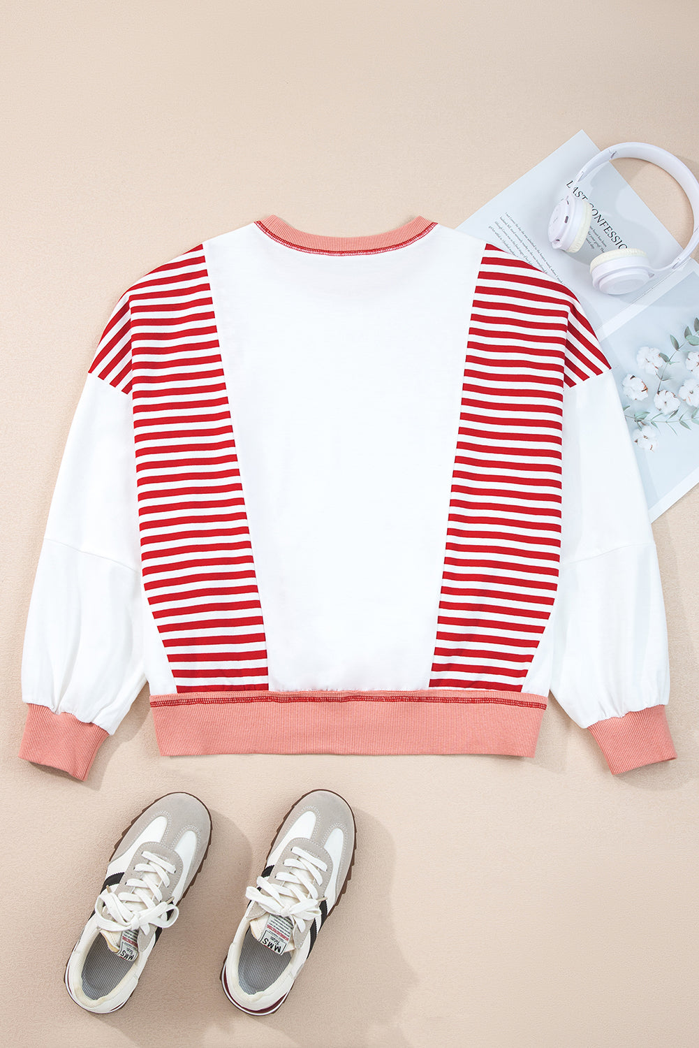 Red Striped Colorblock Patchwork Oversized Sweatshirt 5303bd6eea4ee9e1