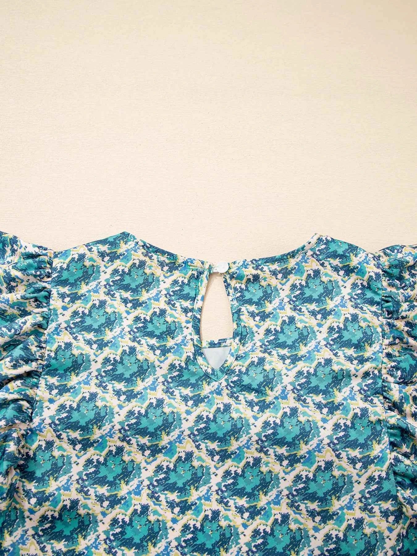 Abstract Print Shirred Cuff Ruffled Puff Sleeve Blouse 531f835c7408404394cb1c821af4c8cc-Max-Origin