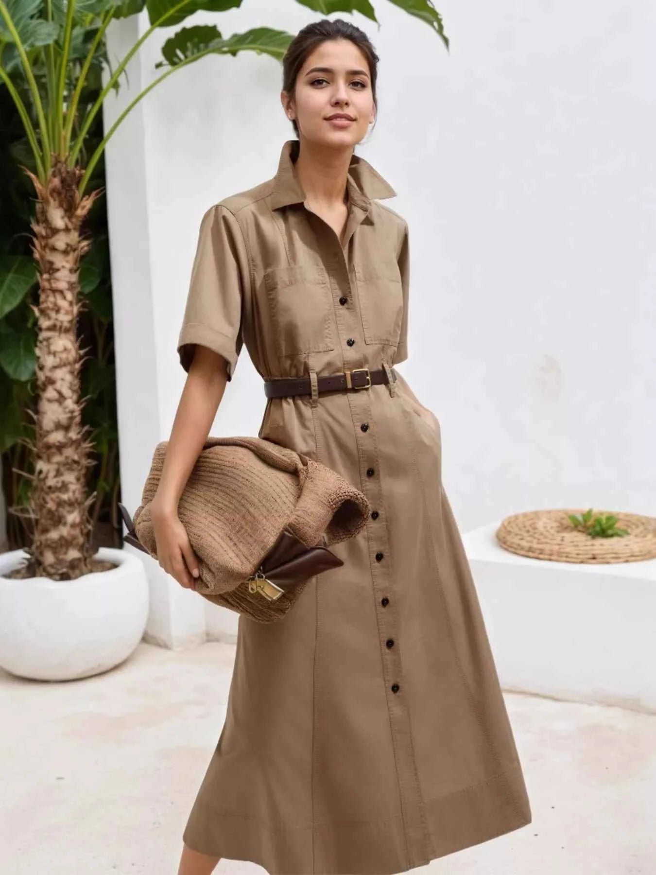 Button Front Short Sleeve Shirt Dress 5340ae73f7c04ddf8da336cb1d41fbcb-Max-Origin