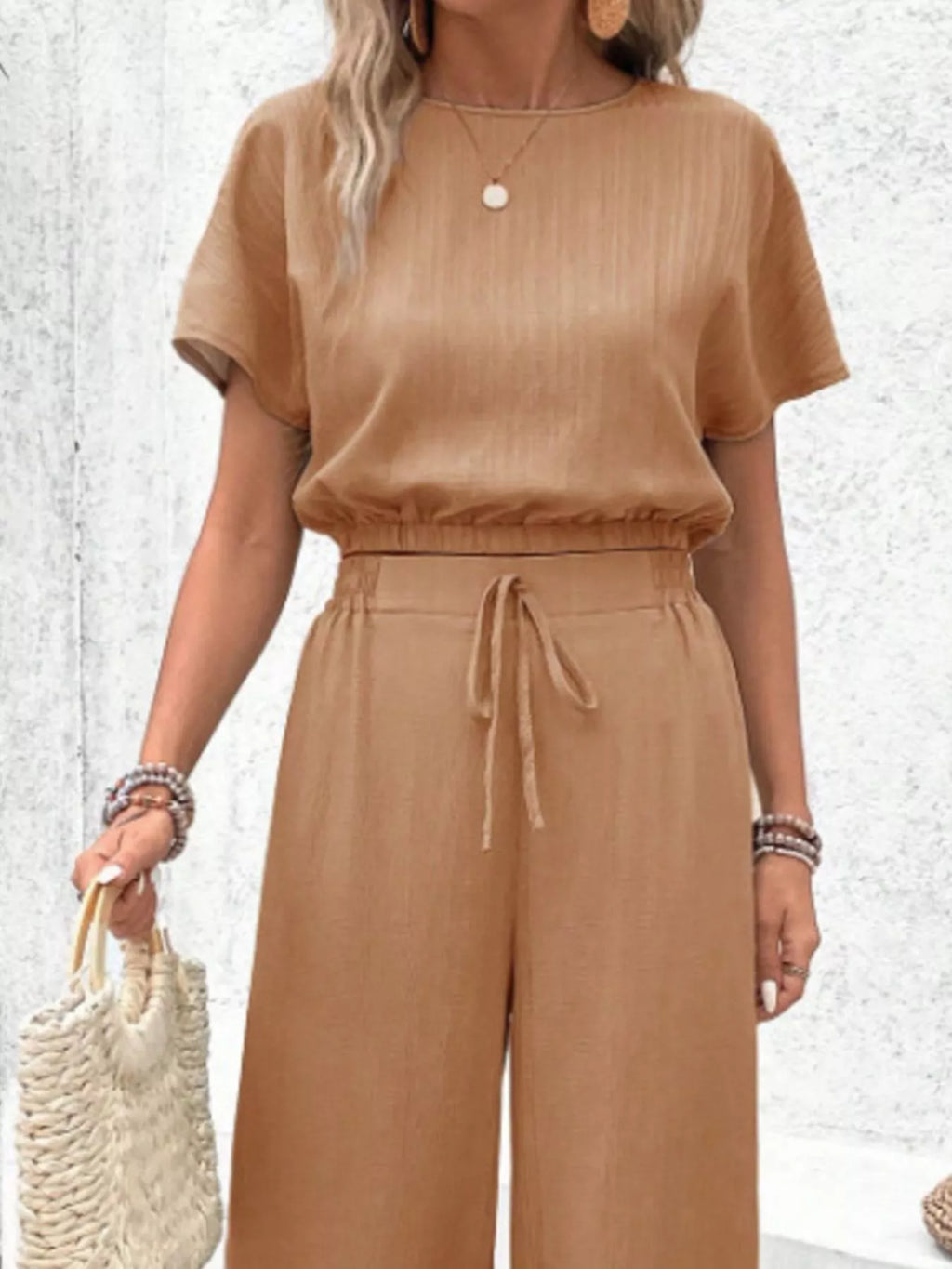 Round Neck Short Sleeve Top and Pants Set 5351559d-b3b5-4b44-adaa-8c7f35b3cc67-Max-Origin