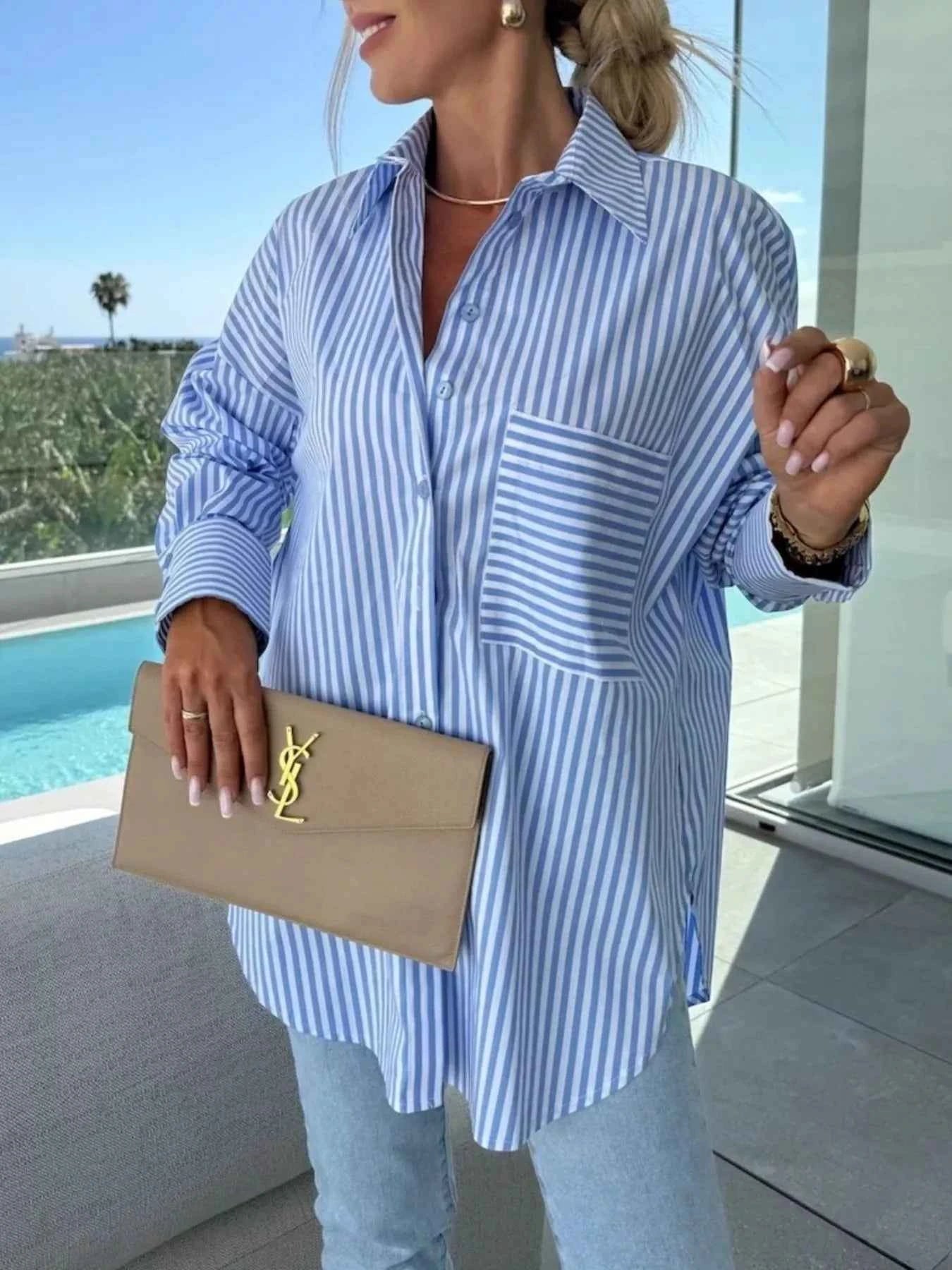 Striped Oversized Button-Down Shirt Blue 53538af9-a4a7-484a-a1b1-a368a79a0d0a-Max-Origin