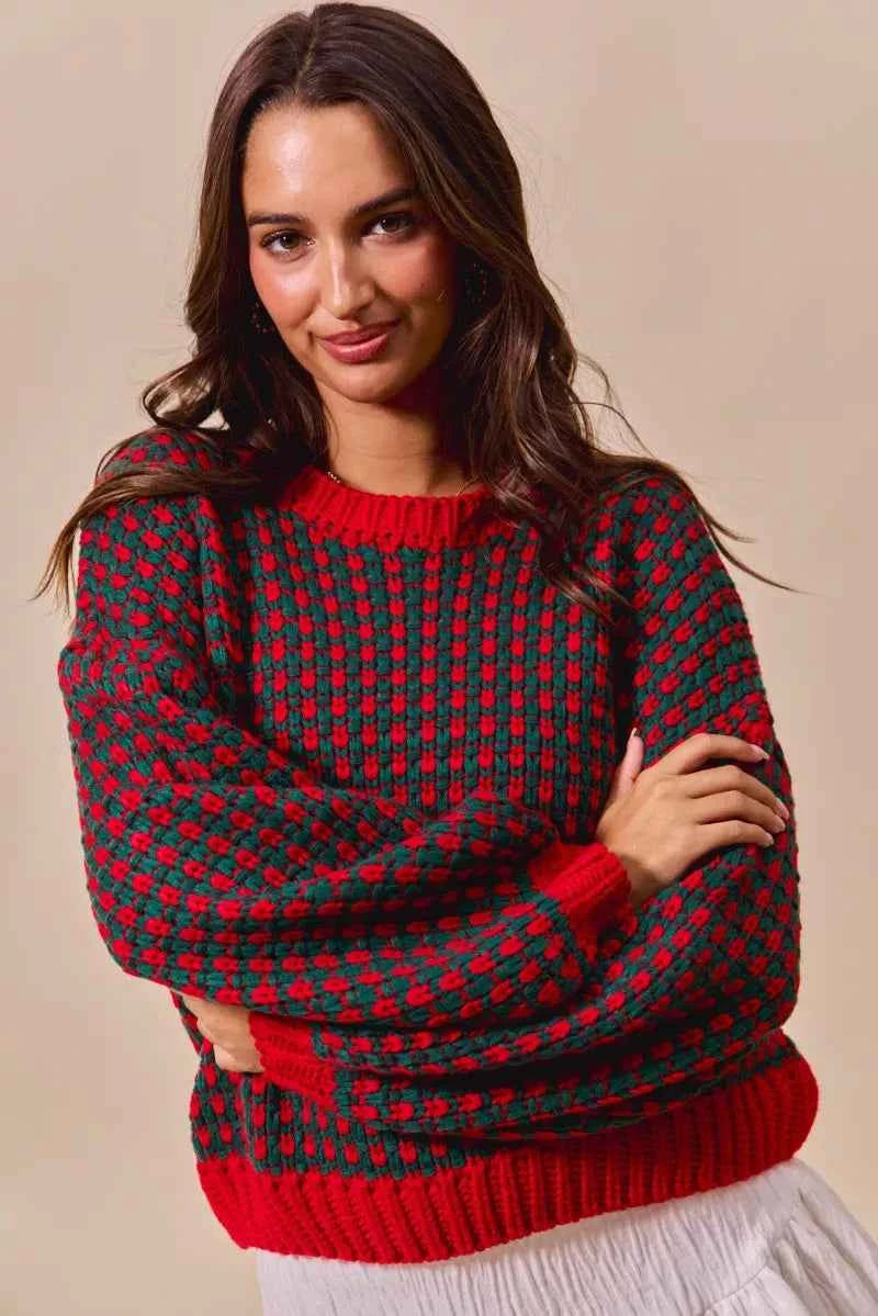 SO ME Textured Two Tone Sweater RED HUNTER 5355fd1d-1ef0-4723-bf43-cc3150590e53-Max-Origin
