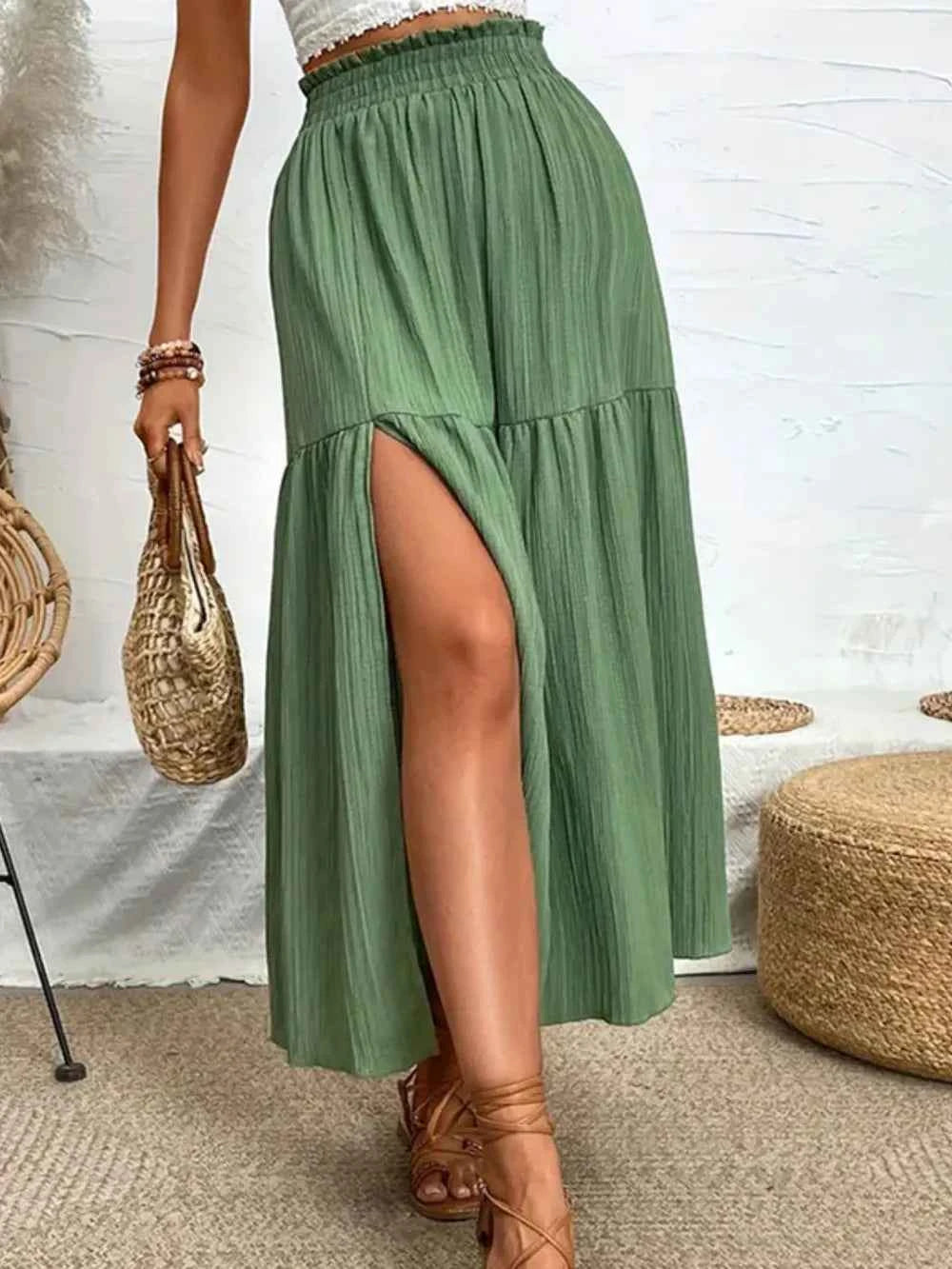 Frill Slit Skirt Matcha Green 535a5e59-ef50-48d3-bd66-d6e600c575a8-Max