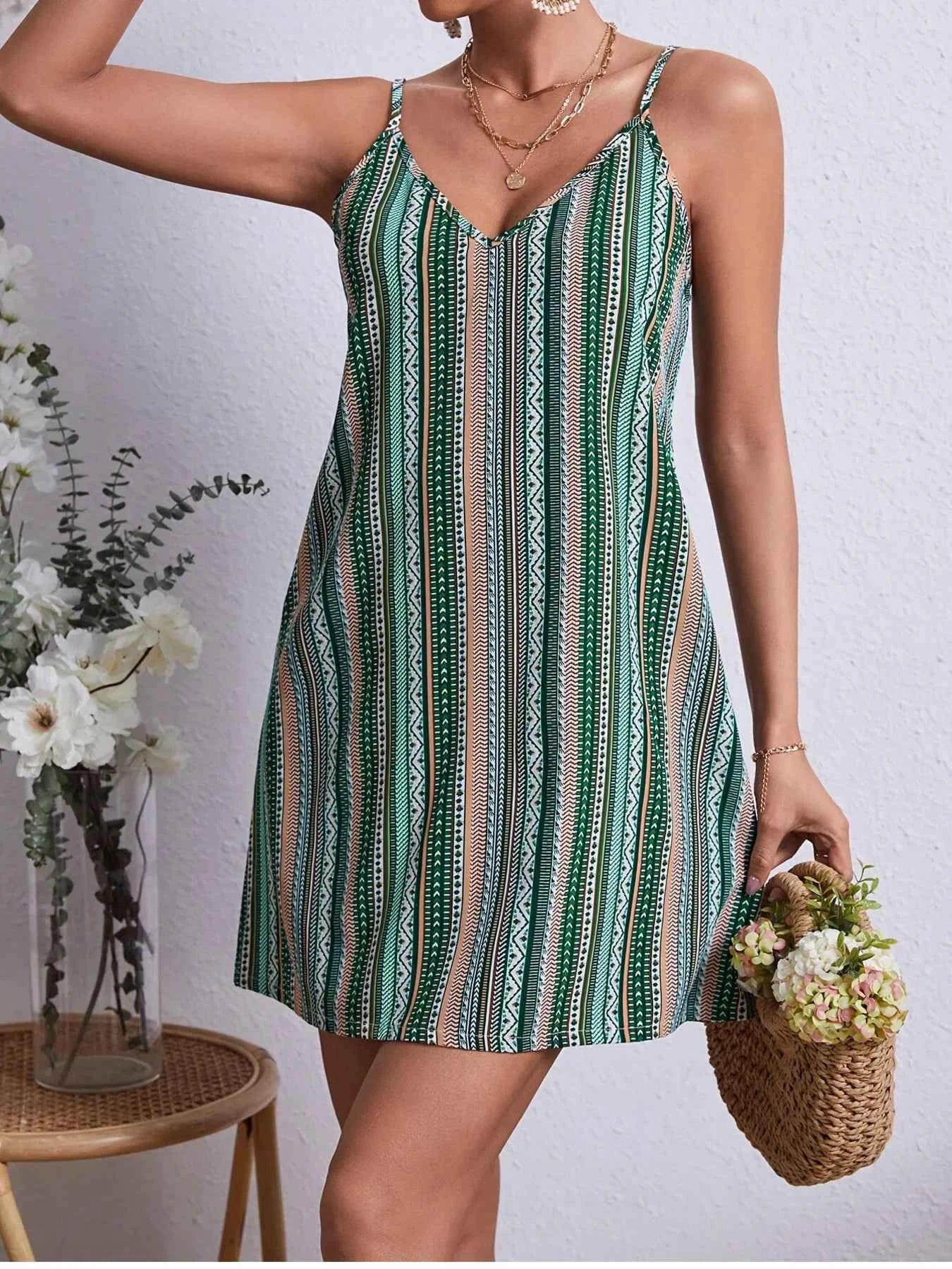 Striped V-Neck Cami Dress 5384c4d0d2f8490fbab214c202598ff0-Max-Origin