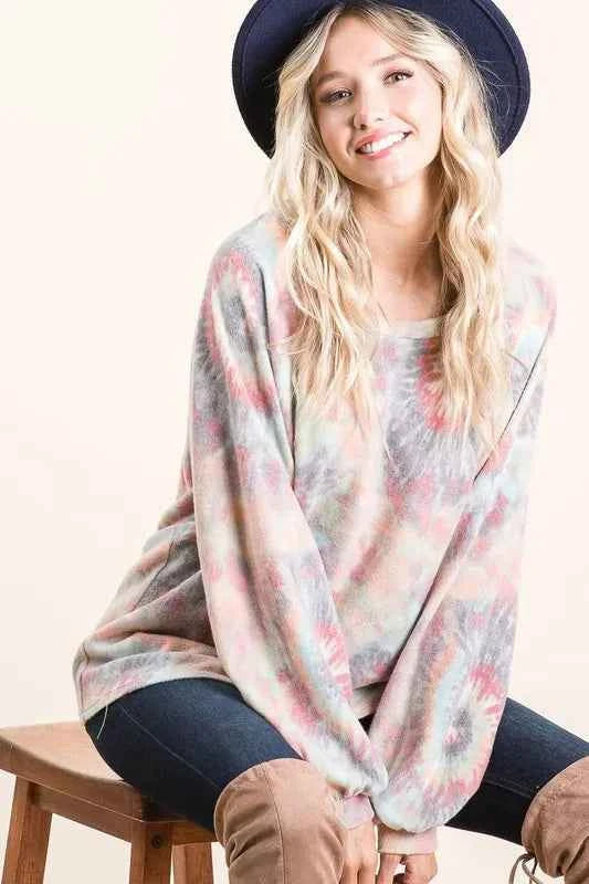 BiBi Brushed Tie Dye Print Top with Puff Sleeves 539d023c3d5342a9b6ccb34084567f35-Max-Origin