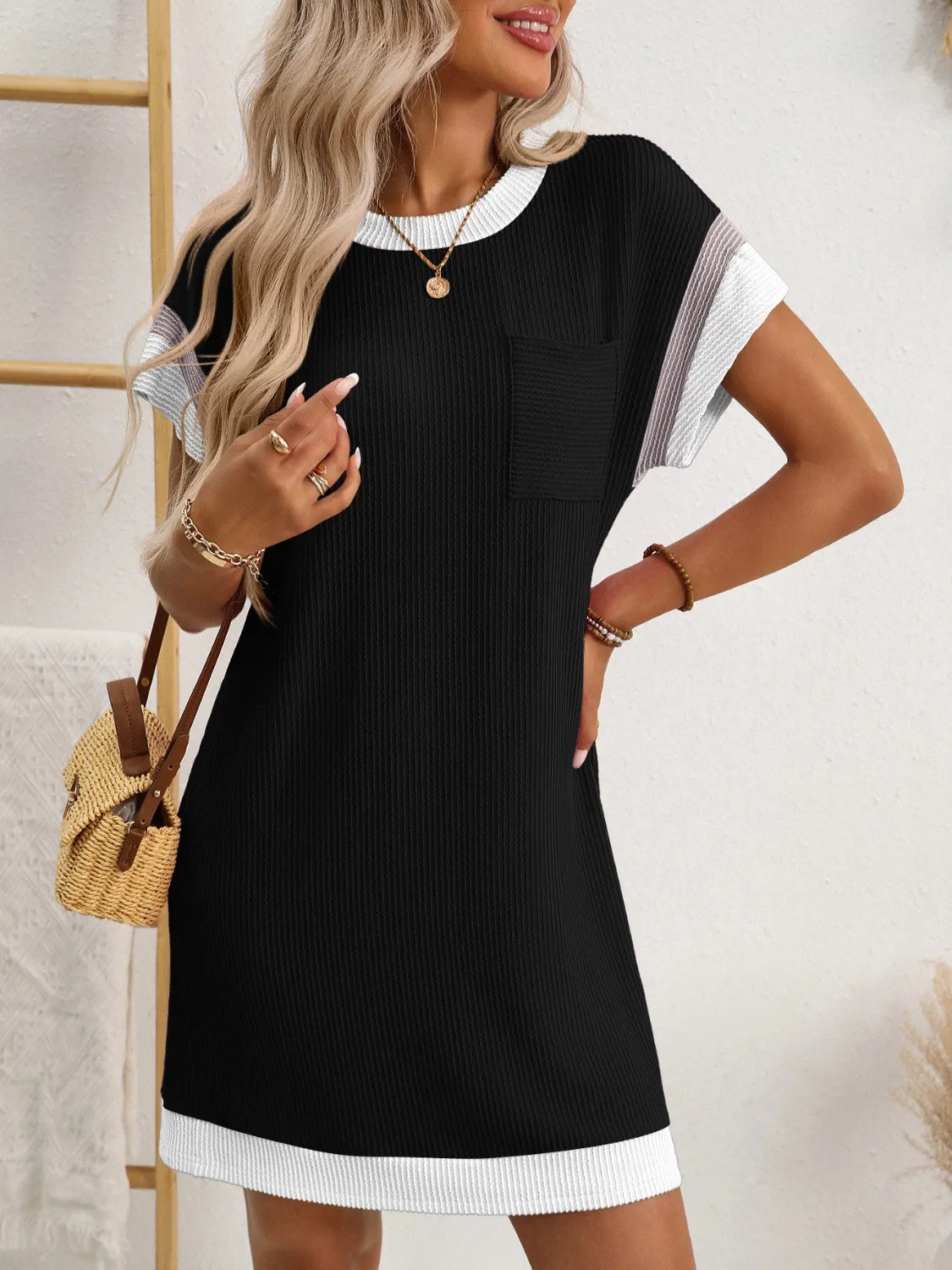 Round Neck Short Sleeve Mini Dress 53ad08ec-2264-464b-a6f3-92f57d70e0a4-Max-Origin