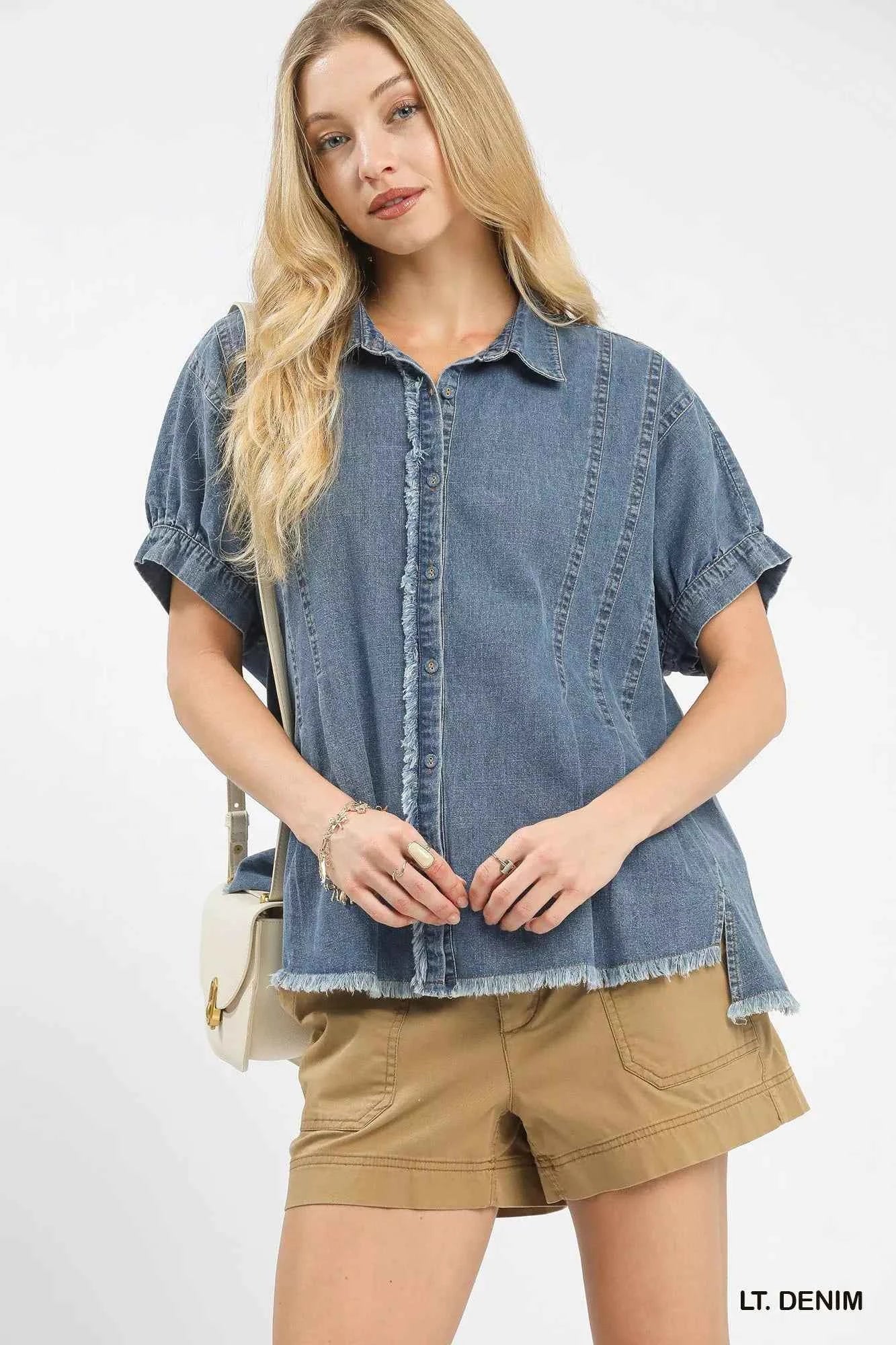 Umgee Washed Denim Oversized Top LT. DENIM 53c0a2e0-c035-4ca3-bee9-0ff6c6ddaa43-Max-Origin