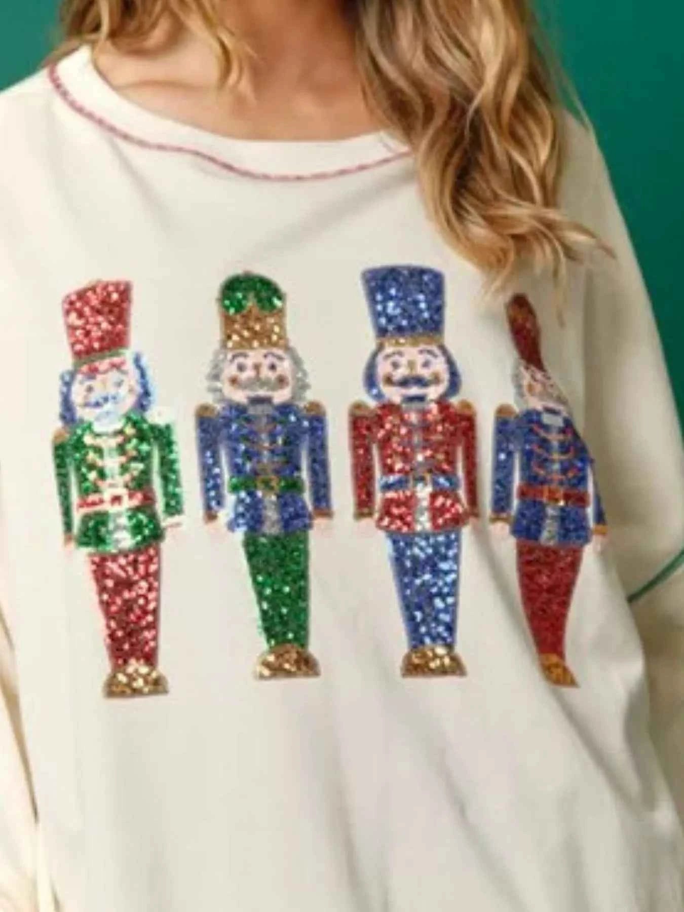 Christmas Nutcracker Sequin Round Neck Sweatshirt 53c48361-7d11-4b52-929e-47365bb427a1-Max-Origin