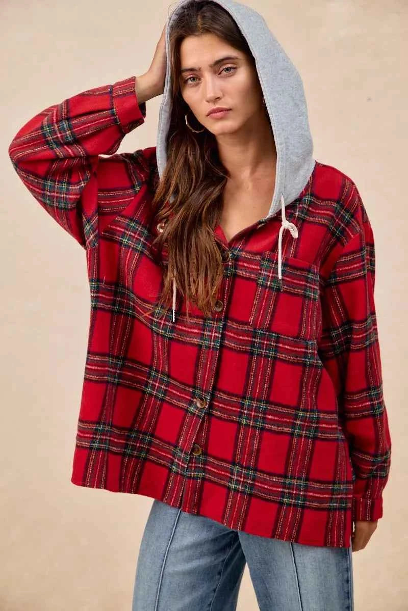 BiBi Brushed Plaid Hooded Jacket 53cf520670c24243ab47ce1c23865b85-Max-Origin