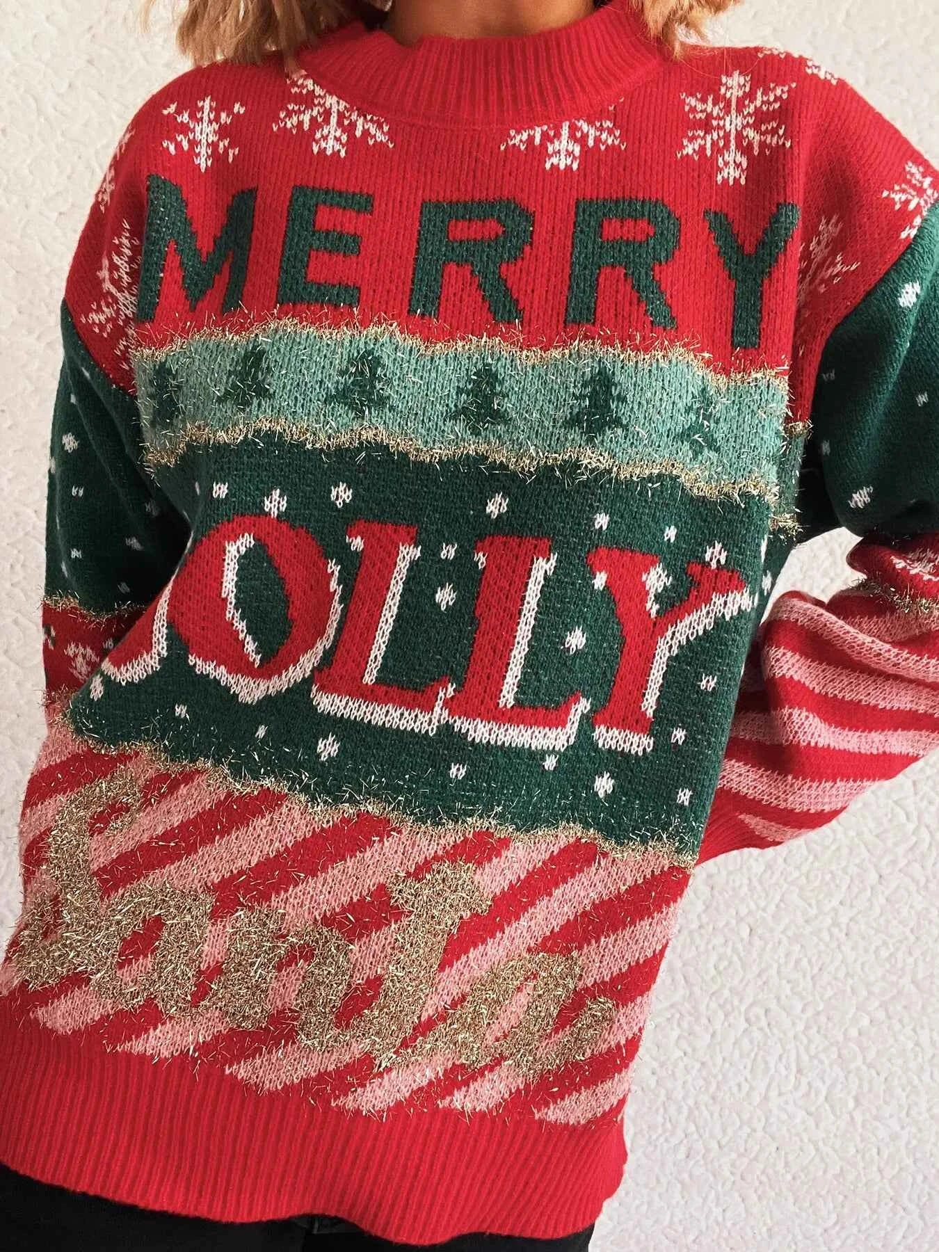 Christmas Letter Round Neck Long Sleeve Sweater 53de156525324f36818619c5e89a2b41-Max-Origin