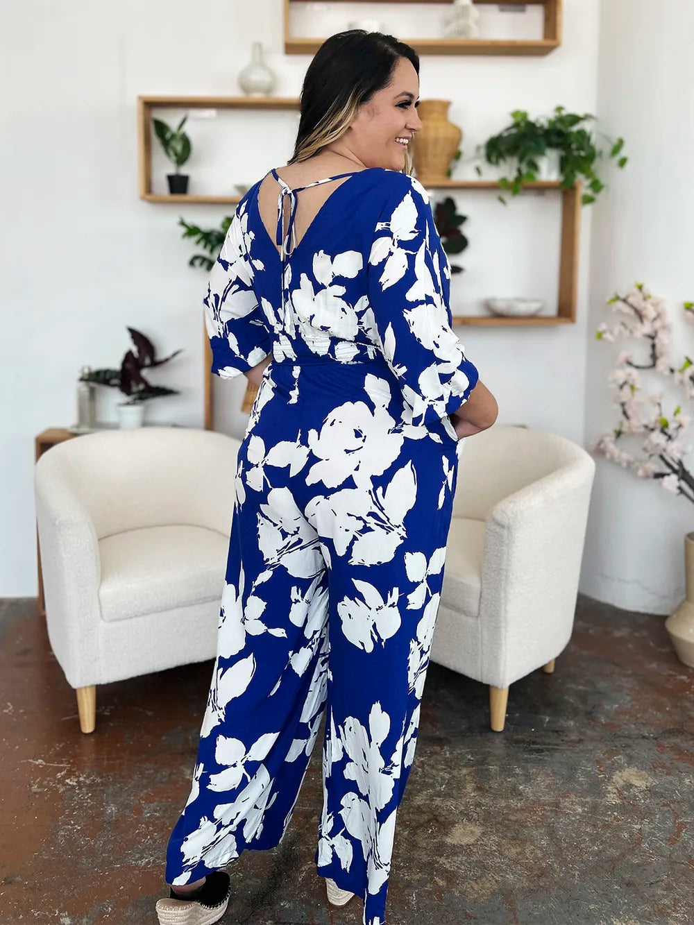 Double Take Full Size Printed Tie Back Wide Leg Jumpsuit 53de3c49-29c1-40e2-8b14-257c26f54443-Max