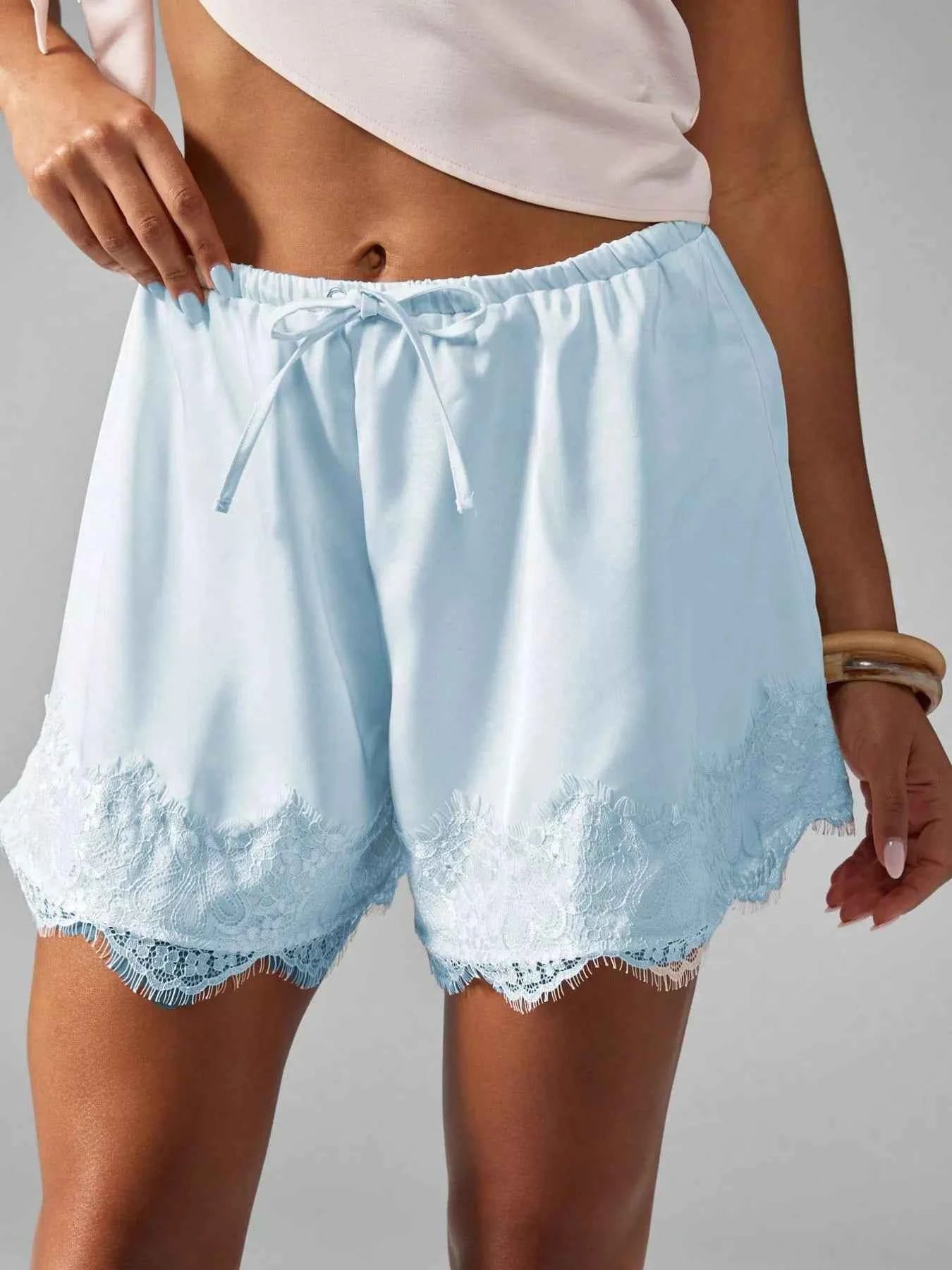 Lace Trim Drawstring Casual Shorts Light Blue 53df0250-9b16-4fd3-9232-ca033a611e21-Max-Origin