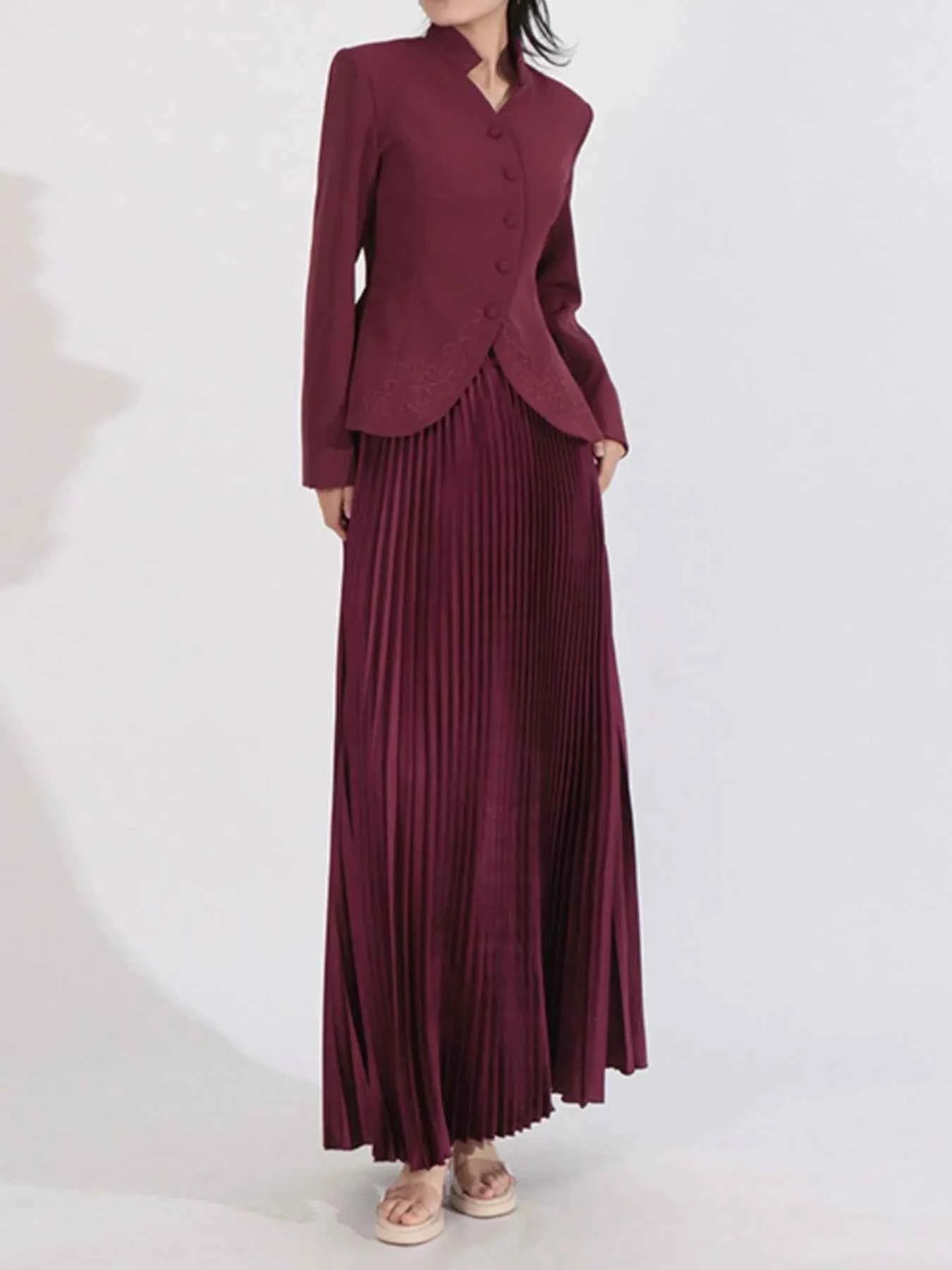 Button Up Long Sleeve Top and Pleated Skirt Set 53e42f87-4312-423a-8fa6-d7f51ee98056-Max-Origin