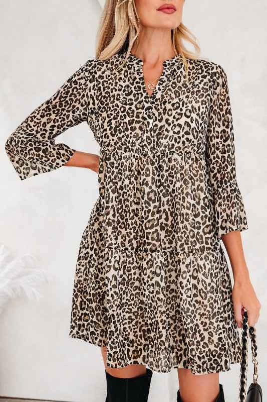 Leopard 3/4 Sleeve V-Neck Dress 53eb02ca-aa57-46e6-8162-c06c19cea2c7