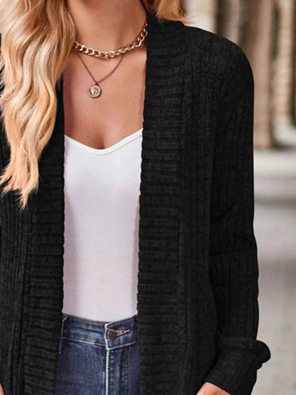 Ribbed Knit Open Front Cardigan with Pockets 53f90572-b8ff-4e5e-b73c-f39b2b615e03-Max-Origin