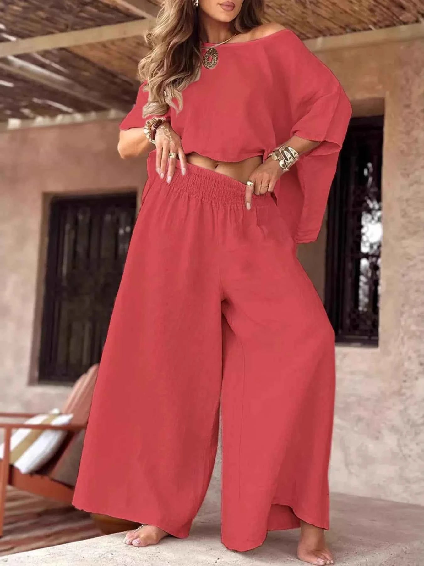 Full Size Boat Neck Top and Wide Leg Pants Set Plus Size Red 5410a5422a6447f7842200fd68e12890-Max-Origin