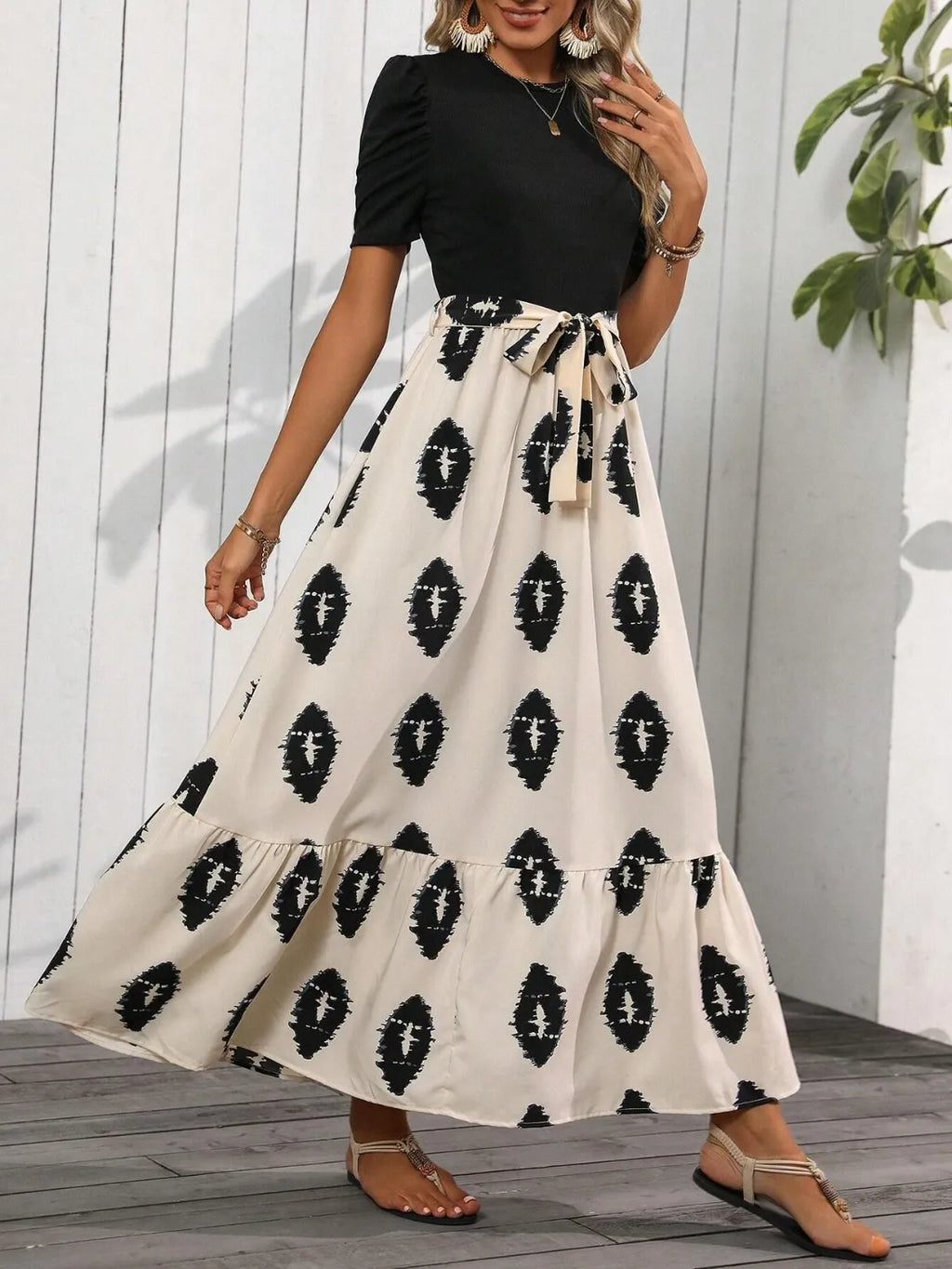 Printed Tie Waist Short Sleeve Maxi Dress 54248c26-00ed-4b99-82e3-c232494125d7-Max-Origin