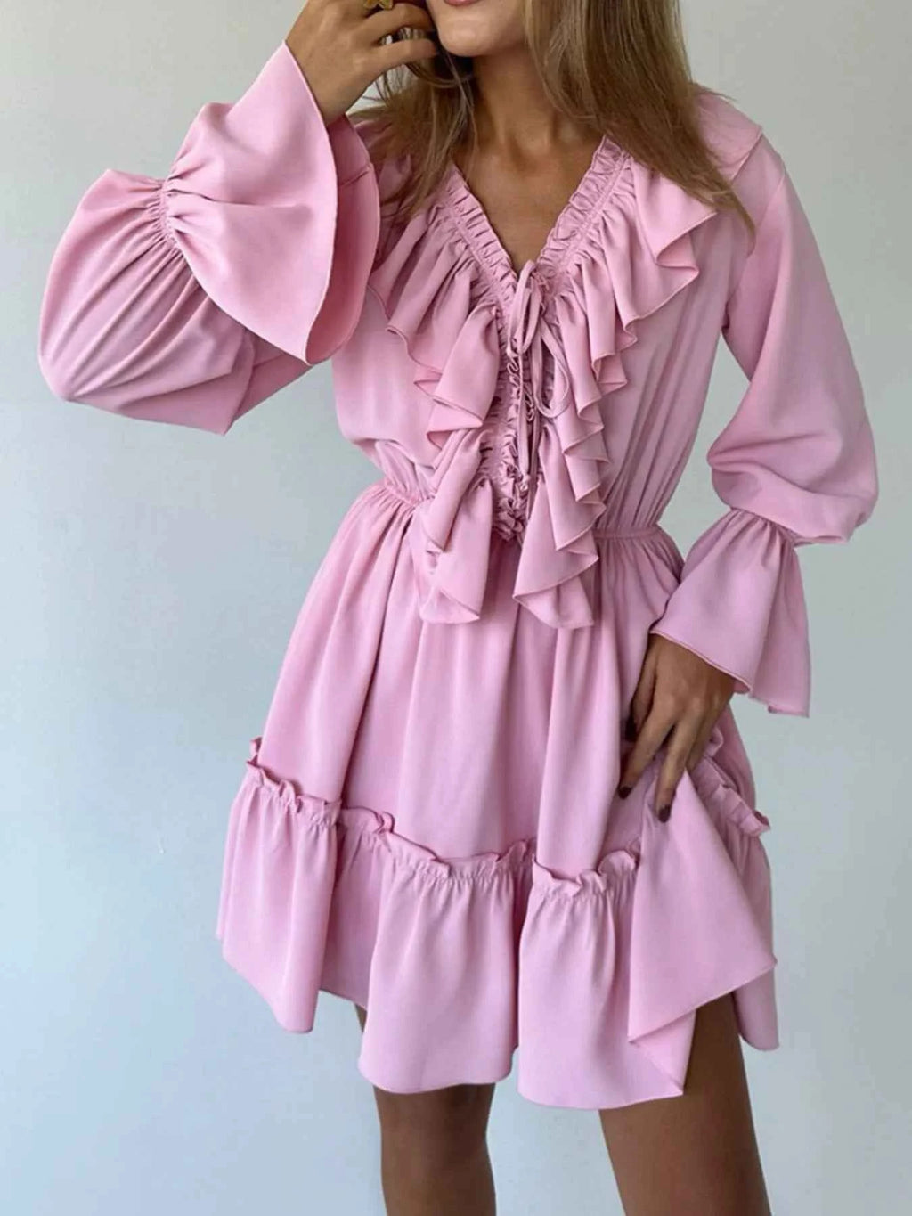 Ruffle Flounce Sleeve Mini Dress 54416af9-b3b4-4cef-9aaf-aca884efdfc8-Max-Origin