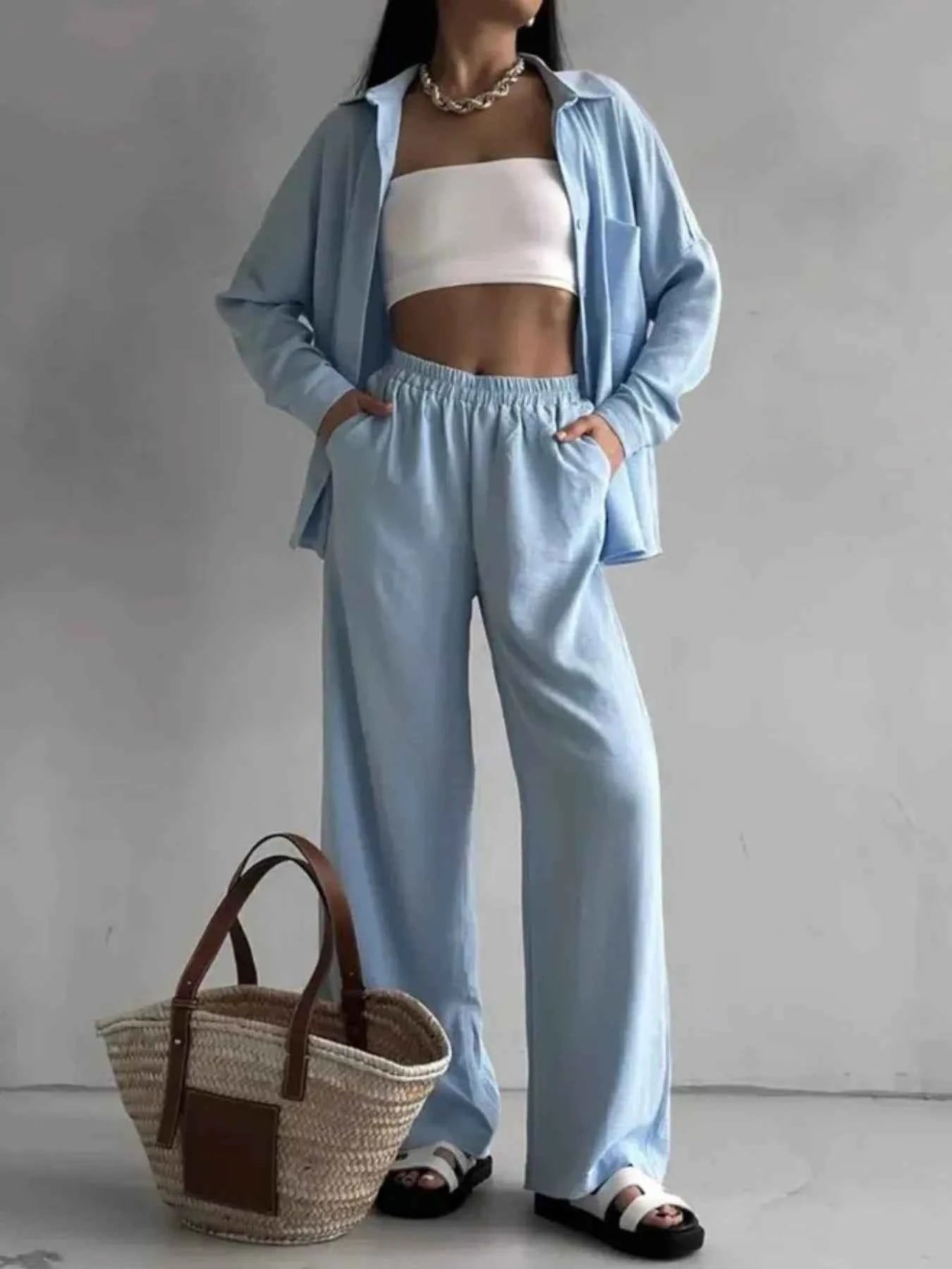 Button Up Long Sleeve Shirt and Pants Set Light Blue 54435cf4-0b00-41f4-ad73-bf8d9e7c3b98-Max-Origin