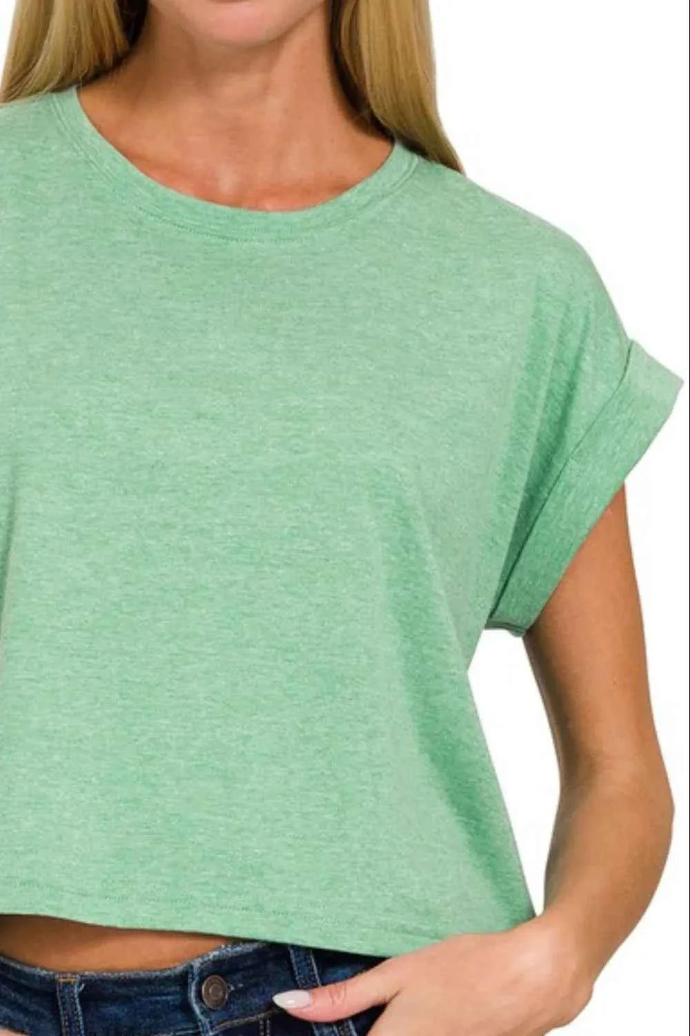 Zenana Rolled Sleeve Crop T-Shirt 54590b0f-e3d0-4ad8-b53a-6ab778c245cf-Max-Origin