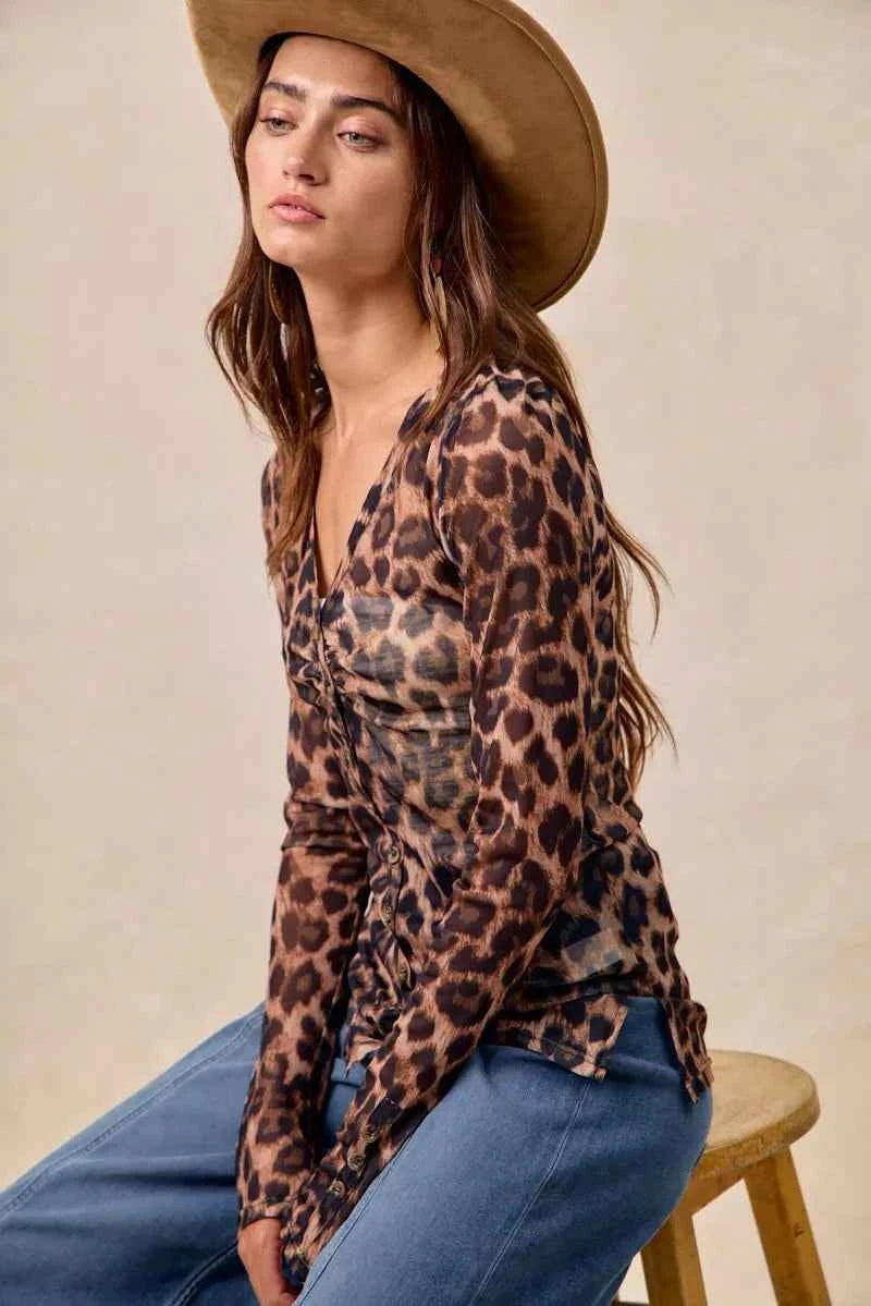 BiBi Leopard Printed Mesh Shirt With Button Up V Neck 5497cb3a71c443ec8494712b93a1a05b-Max-Origin