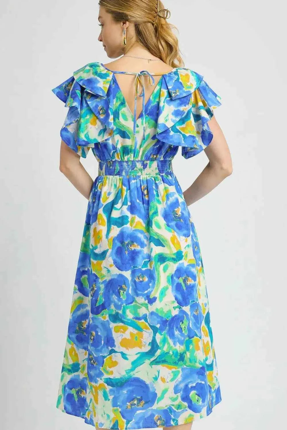 Umgee Floral Ruffled Cap Sleeve Midi Dress 5498e1f2-d7a3-43bc-aaff-4a05f844aefc-Max-Origin