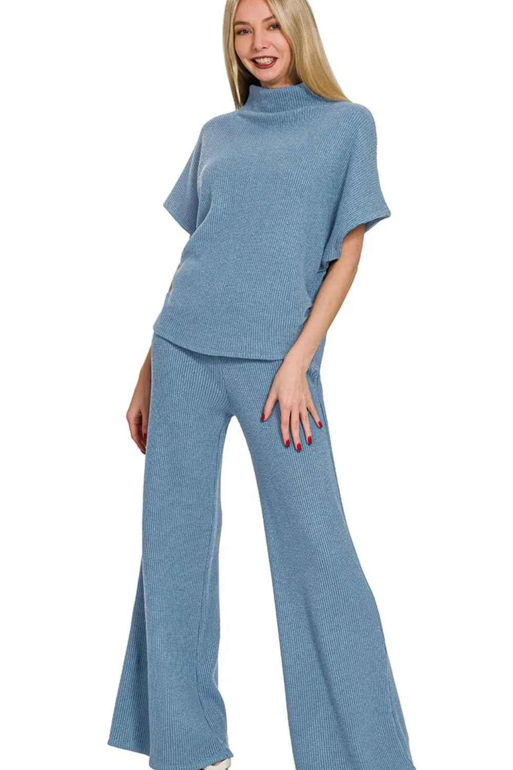 Zenana Sweater Mock Neck Top & Long Pants Set DUSTY BLUE 5498f62a-35c6-48bc-ac96-56991fe6bf39-Max-Origin