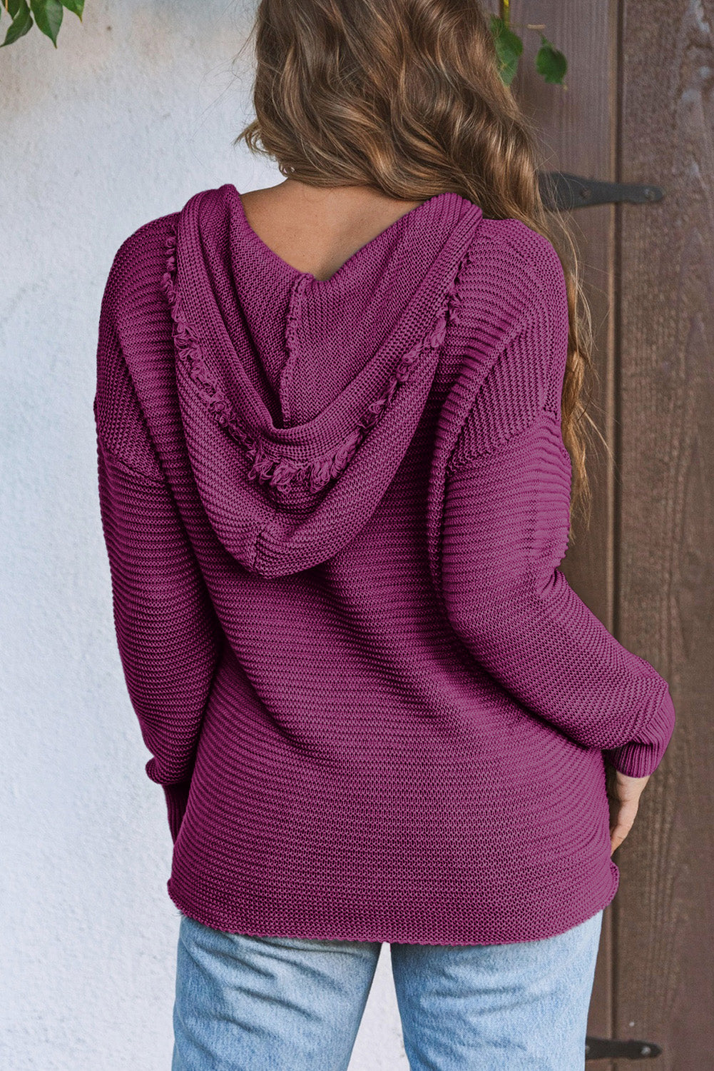 Purple Split V Neck Pullover Hooded Sweater 54a0bc7119afa0be