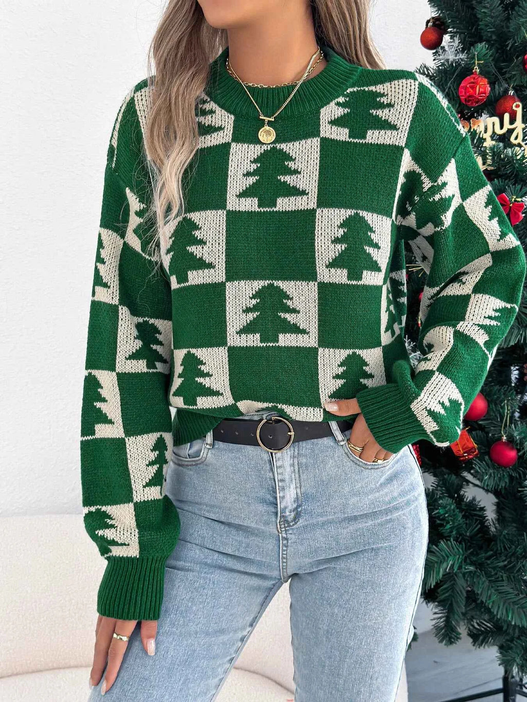 Christmas Tree Checkerboard Pattern Sweater 54cdab8bb7ff42859ef9acf6379f8fef-Max-Origin