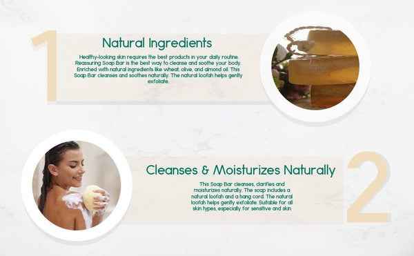 Reassuring Soap Bar. Wheat, Olive, and Almond Oil. 54cee3c4-5f70-40de-b93e-6a1d2f81a906