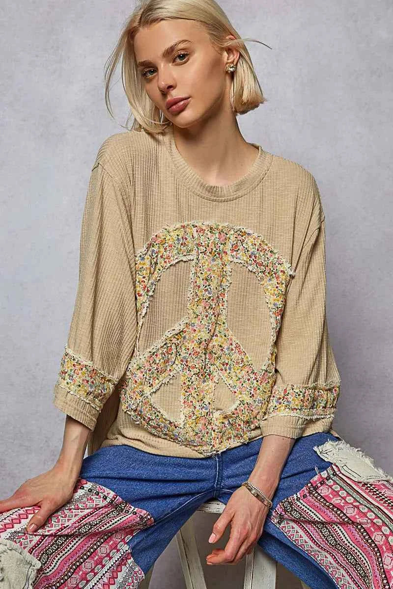 POL Floral Peace Patch Drop Shoulder T-Shirt Tan 5512fe0c-6421-479b-82b7-66062cf5477e-Max-Origin