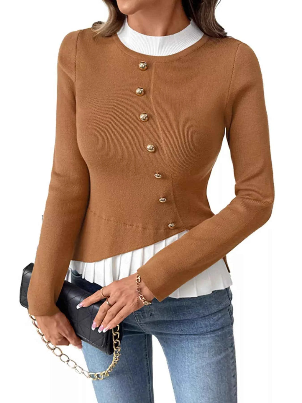 Decor Button Contrast Hem Knit Top 55302a32d0774659918e8e5ec83fbd02-Max-Origin