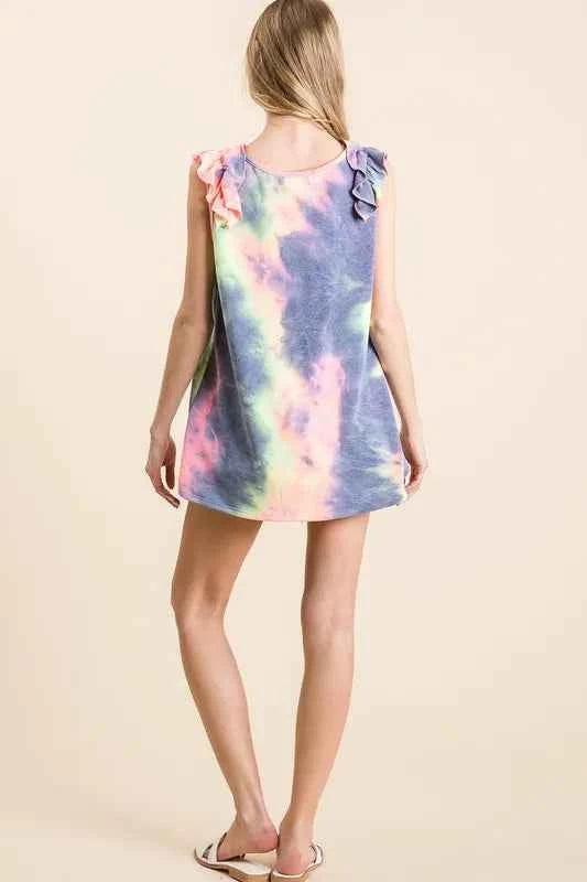 BiBi Tie Dye French Terry V Neck Top with Ruffle 5540b4cd49814c9a836d65c60ca1e467-Max-Origin
