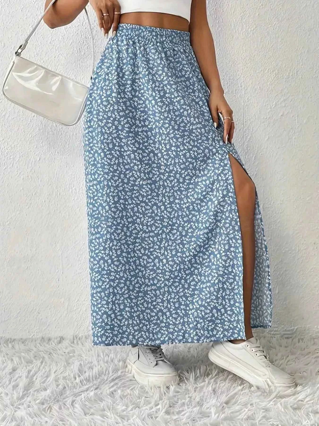 Slit Printed Skirt Light Blue 55518d4574854d82ace5b4314e9b56c7-Max-Origin
