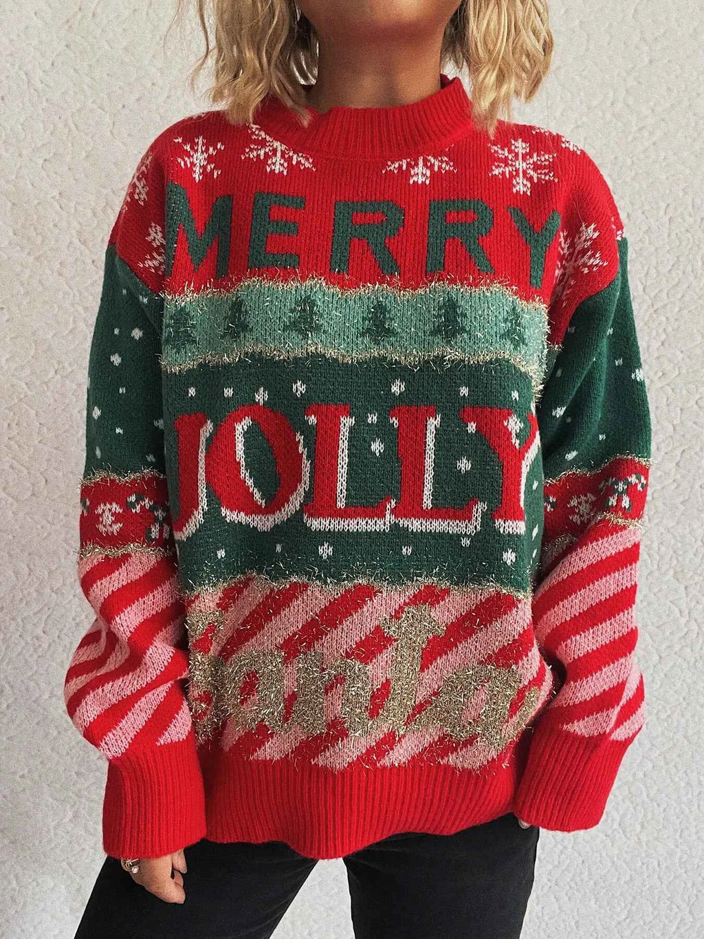 Christmas Letter Round Neck Long Sleeve Sweater Red One Size 5562f974c1114e7dacebe143fcc943a3-Max-Origin