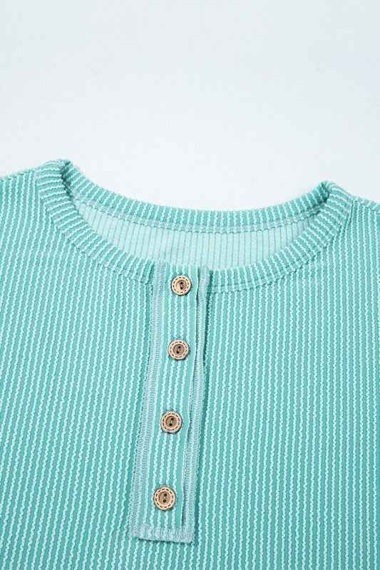 Colorblock Corded Knit Long Sleeve Henley Top 5586ef3b-646d-430d-ae4c-2b34afe658d6