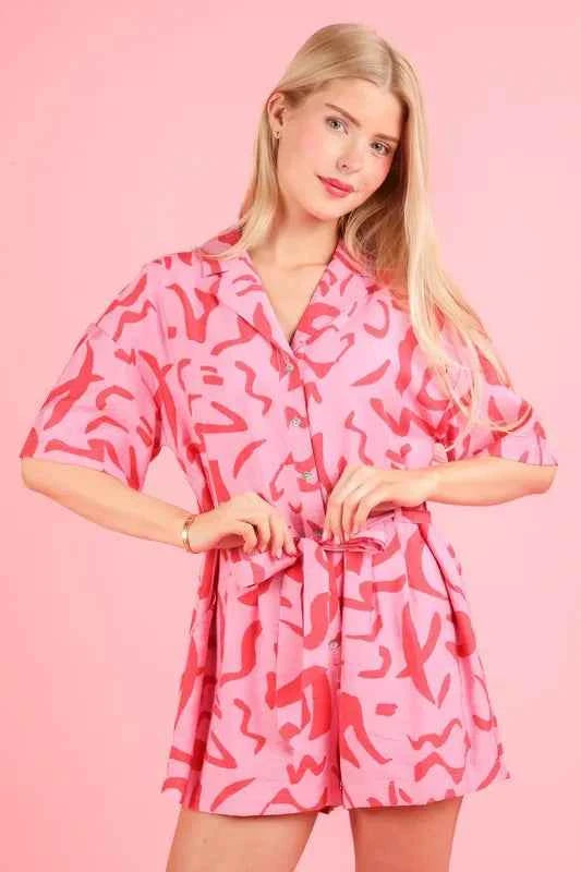 VERY J Oversized Printed Button Down Resort Romper 558f26141f234d9b8ec4d98935163d0d-Max-Origin