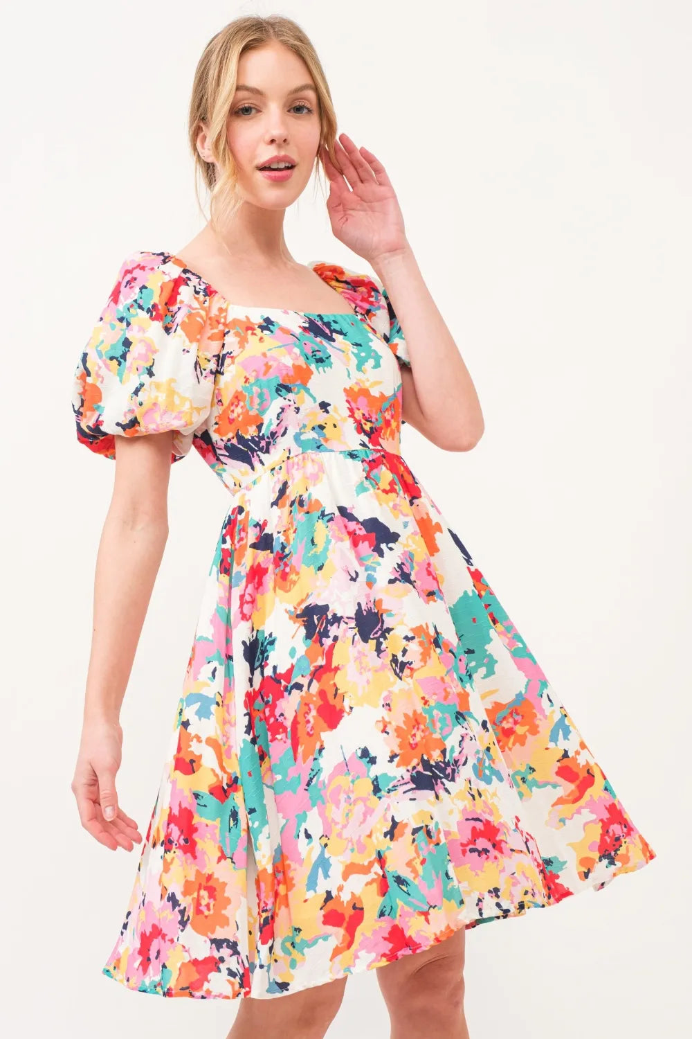 And The Why Square Neck Puff Sleeve Floral Dress Multi 55a42792-aca0-4505-bf9f-5e523a7466b8-Max