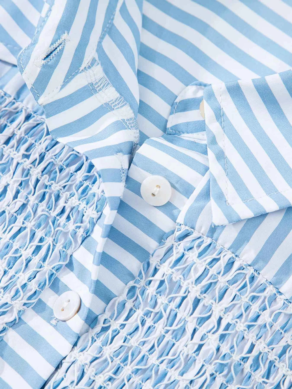 Stripe Shirred Detail Half Placket Collared Long Sleeve Shirt 55b253cc971943e1a9492f424afb8184-Max-Origin