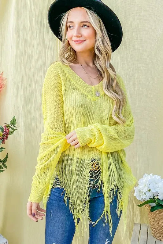 And The Why Distressed Mesh V Neck Spring Sweater Cover Up 55c5c2a5da2043db9c197df5f3237651-Max-Origin