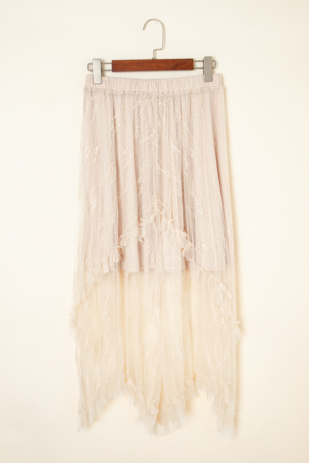 Apricot Lace Cascading Tiered High Waist Maxi Skirt 55dcb667972be2f1