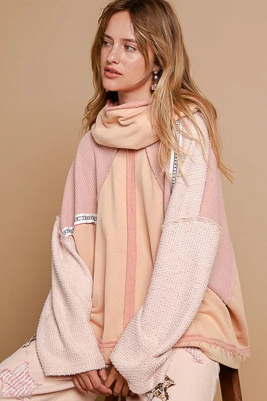 POL Exposed Seam Turtleneck Stud Trim French Terry Hoodie Burnt Coral 55e8e06f-1c82-4997-867a-2ab1b9454e2e-Max