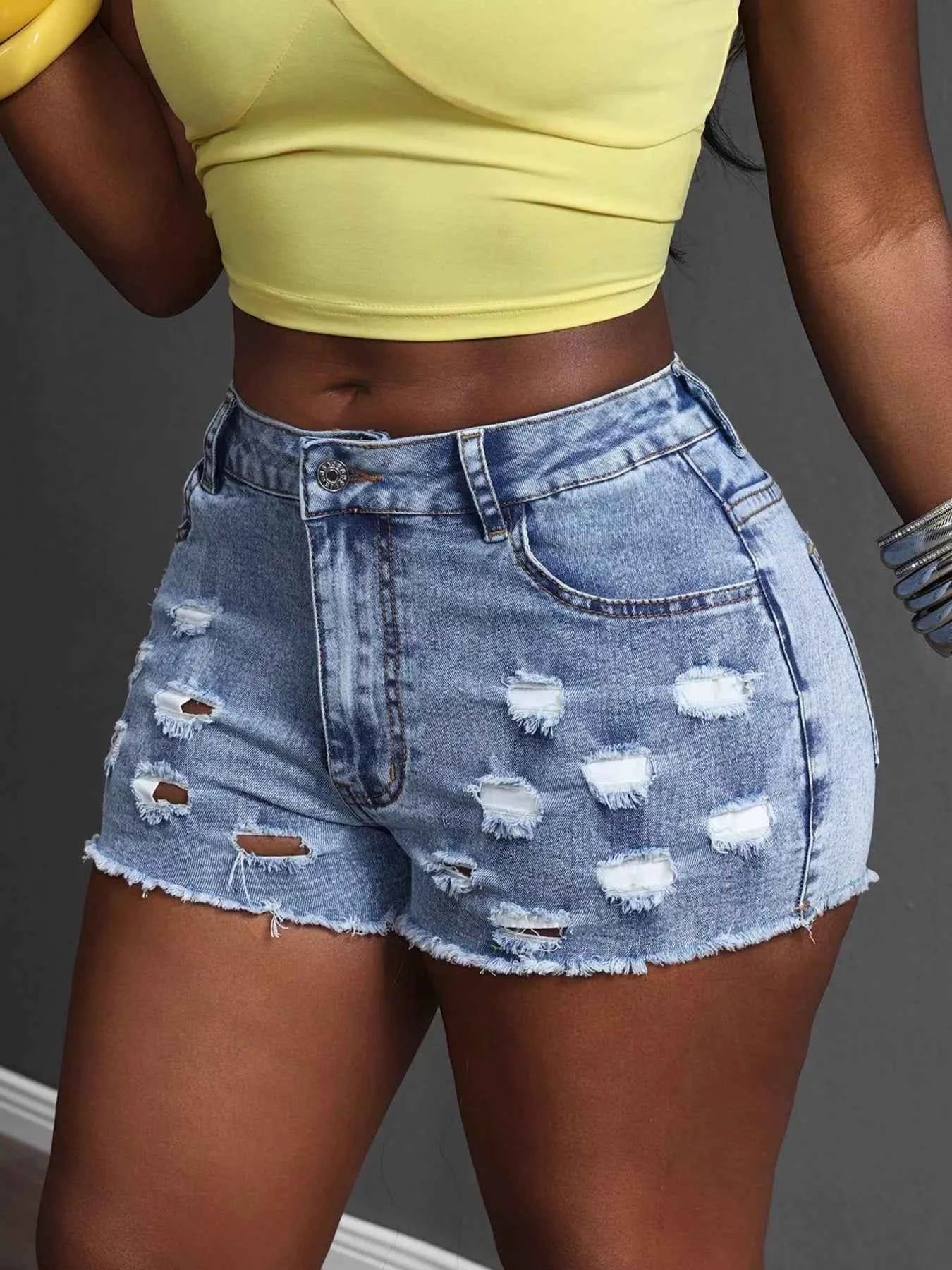 Distressed Denim Shorts with Pockets 55fcf8a9a0d14a60a3d00cf0b03ee03a-Max-Origin