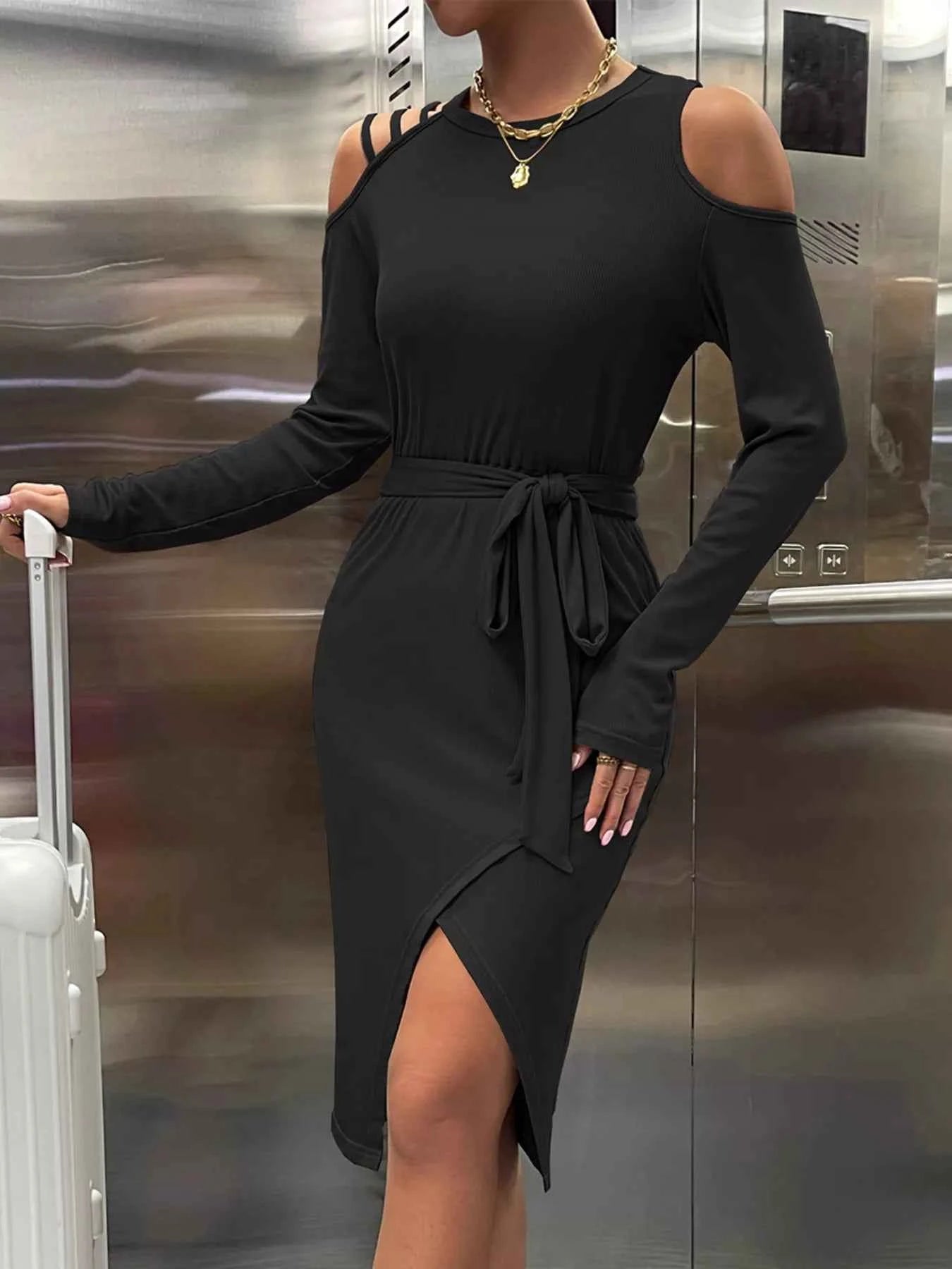 Cold Shoulder Tie Waist Wrap Dress 55ff5a45-08bd-4050-8652-ec6688fa5af7-Max-Origin